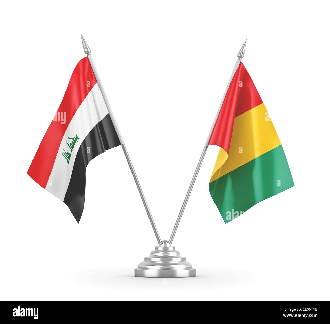 Guinea and Iraq table flags isolated on white background 3D rendering Stock Photo