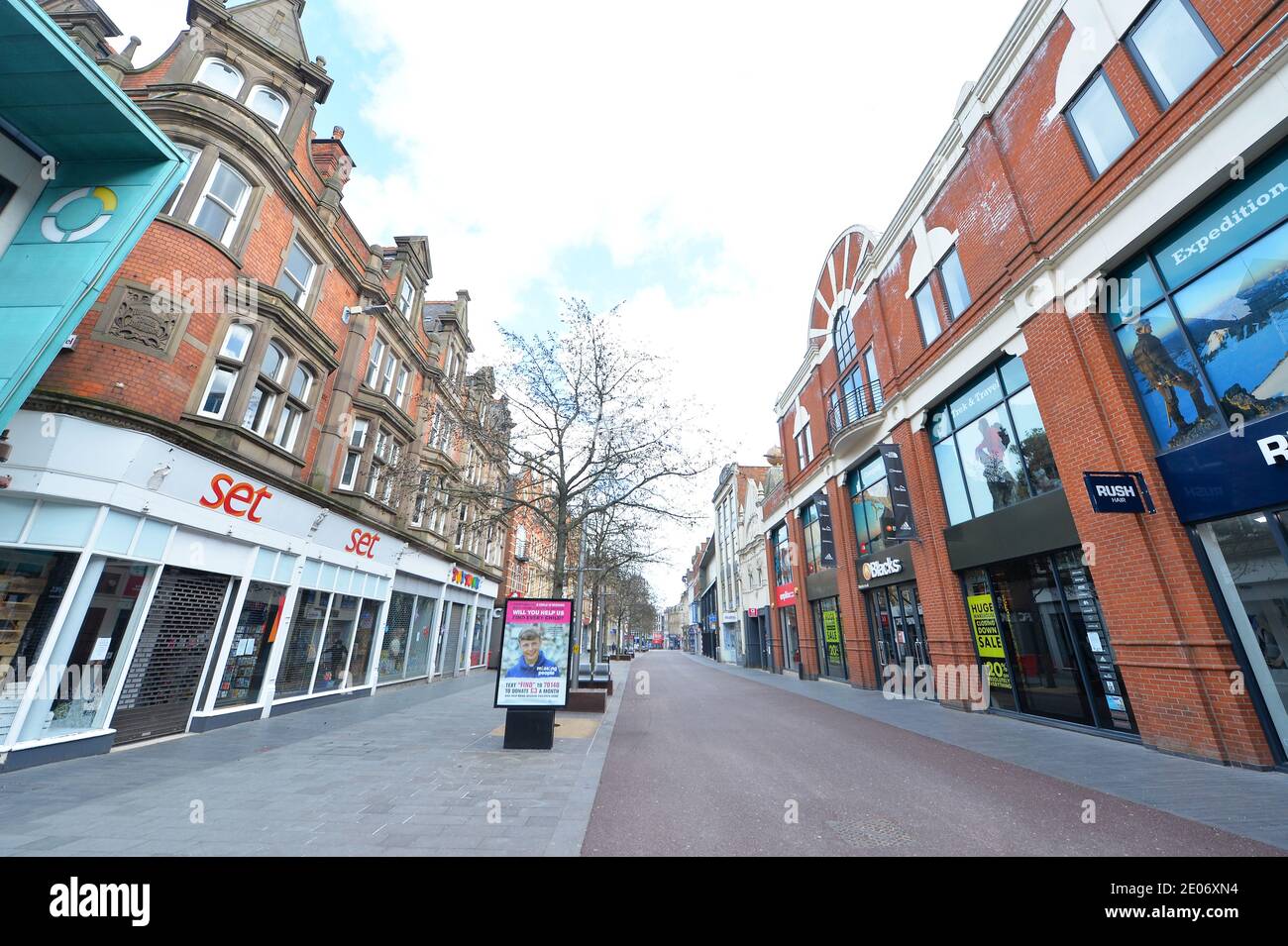 Leicester City Centre during the first Coronavirus Lockdown Stock Photo