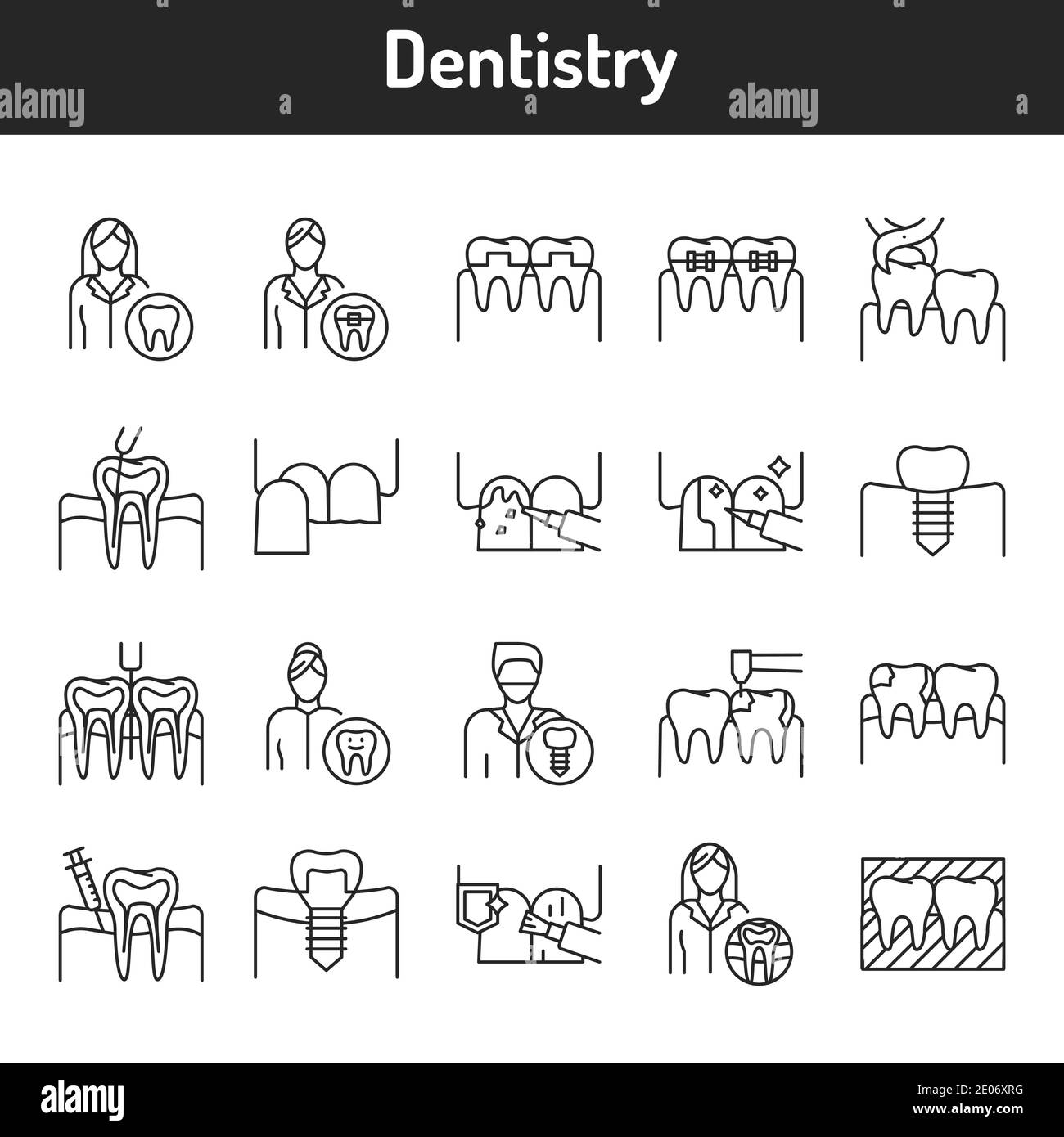 Dentistry color line icons set. Pictograms for web page, mobile app ...