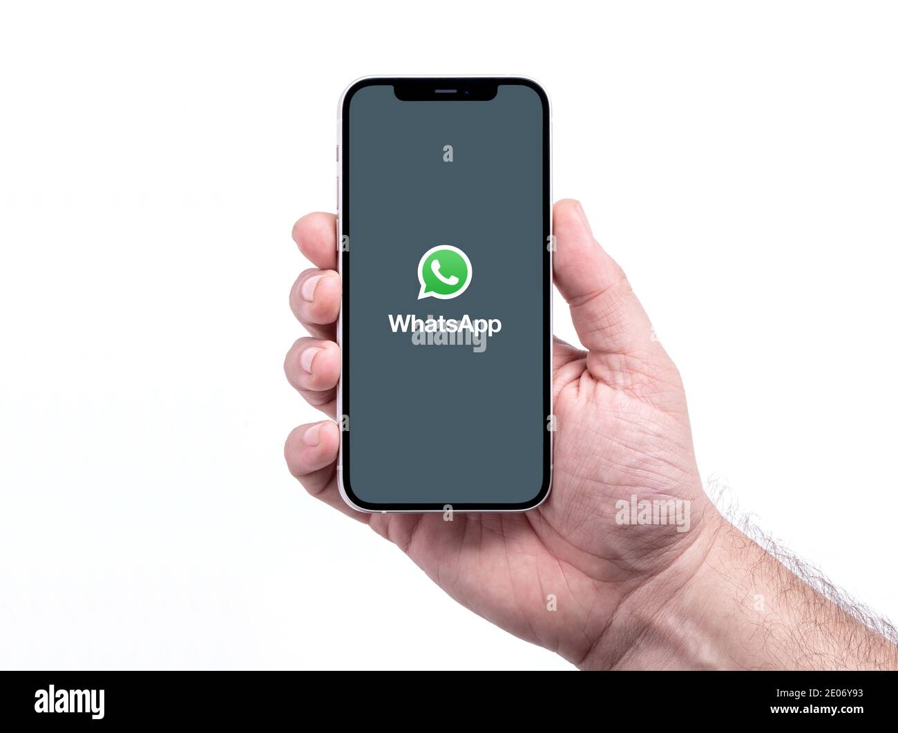 Antalya, TURKEY - December 28, 2020. iPhone 12 smart phone screen showing Whatsapp logo. Stock Photo