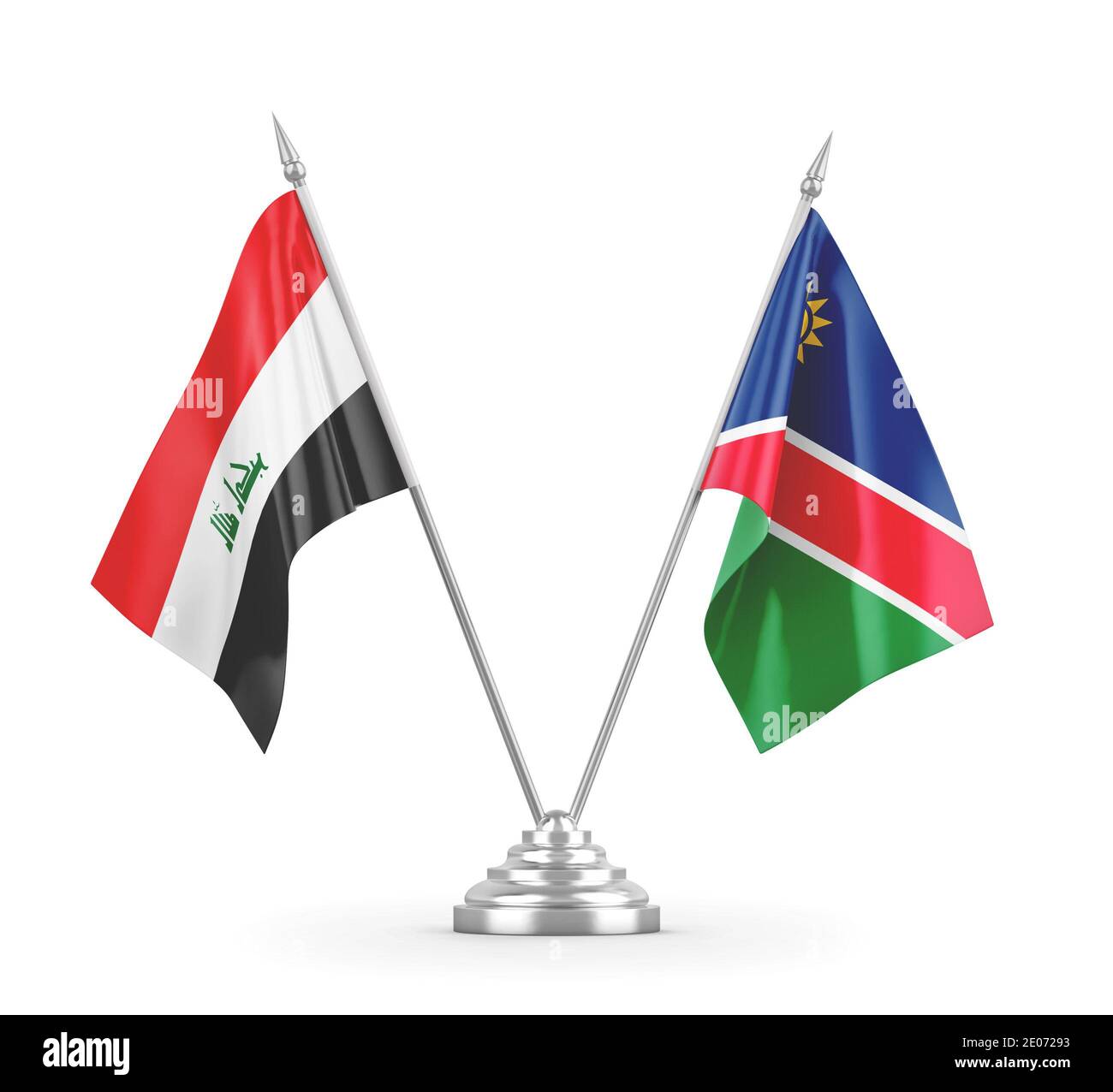 Namibia and Iraq table flags isolated on white background 3D rendering Stock Photo