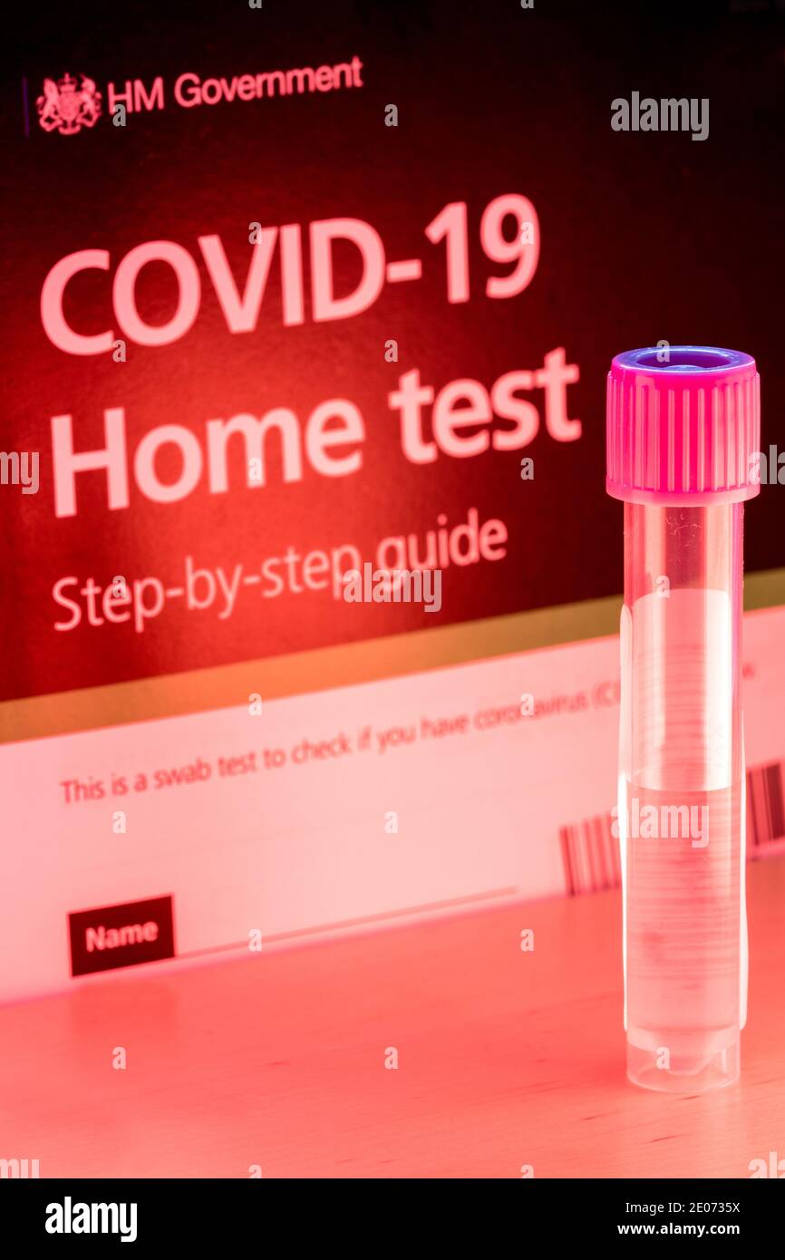 The NHS step by step guide and home testing kit for Covid 19. Stock Photo