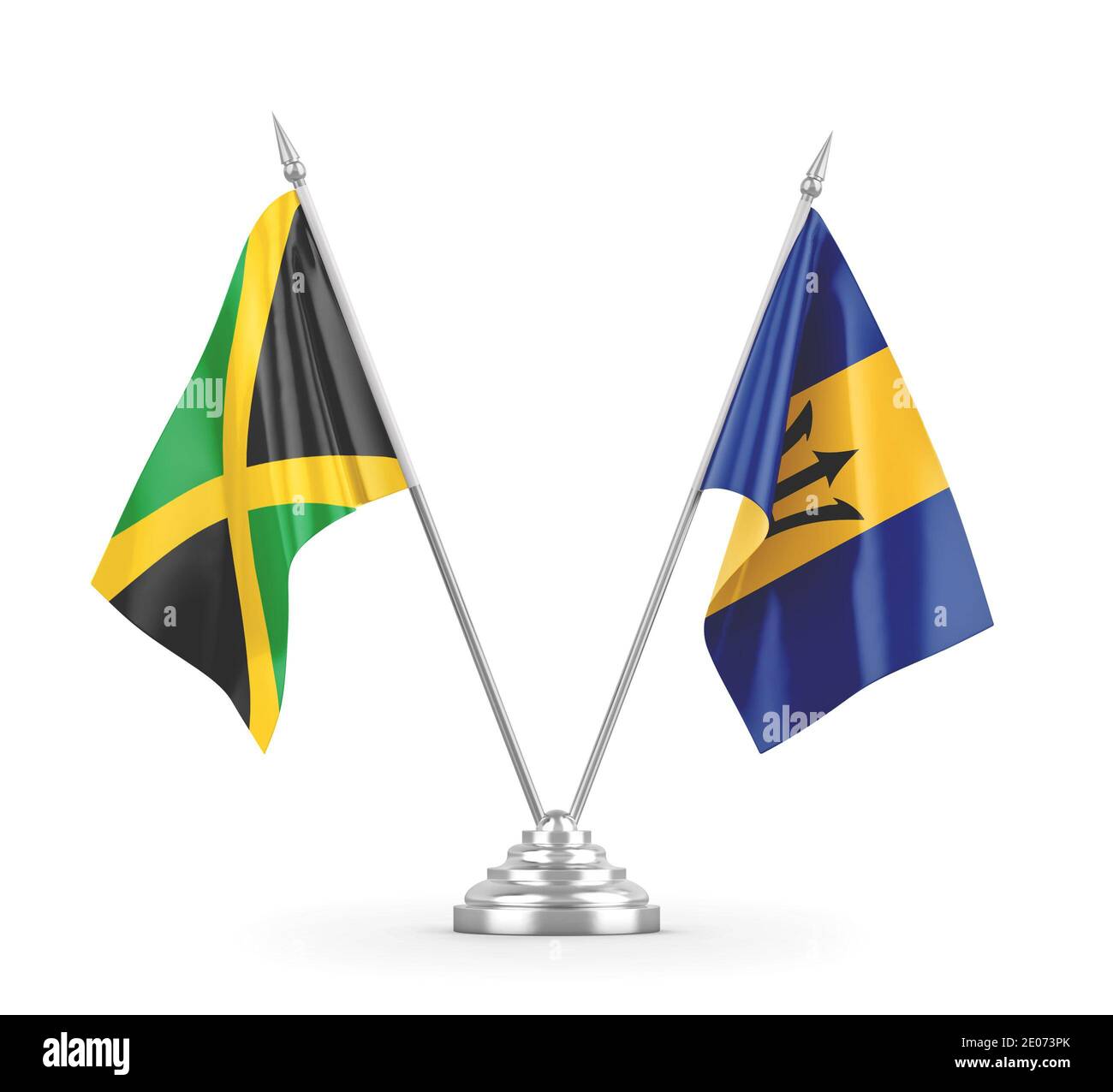 Barbados and Jamaica table flags isolated on white background 3D rendering Stock Photo