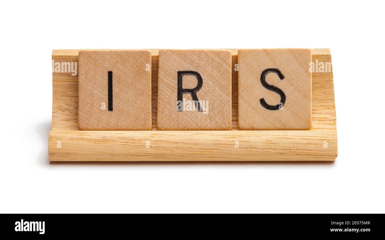 Wood Letter Blocks Spelling Out IRS Cut Out. Stock Photo