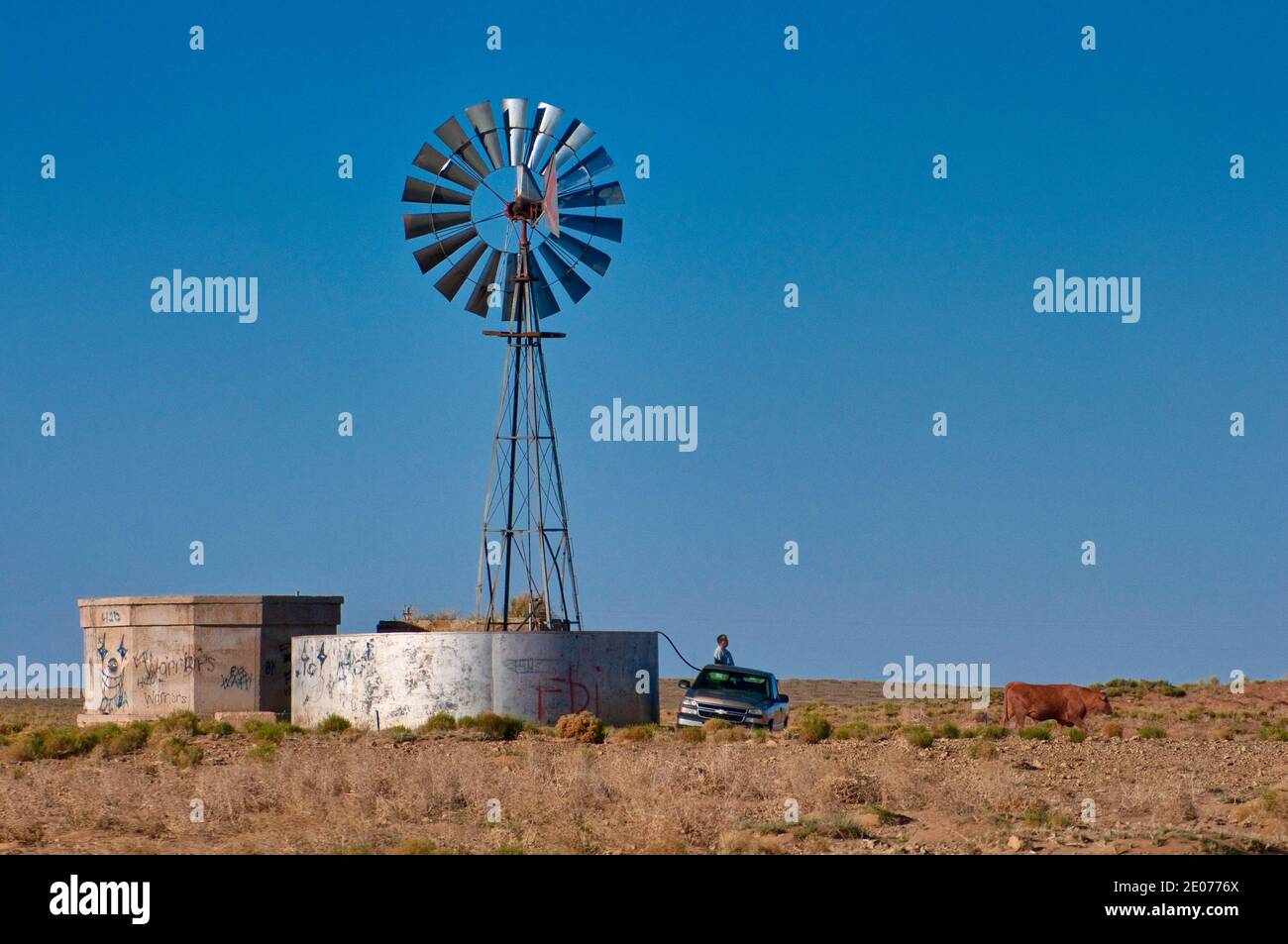 Windmill and water tank near Coal Mine Canyon, Moenkopi Plateau, Navajo