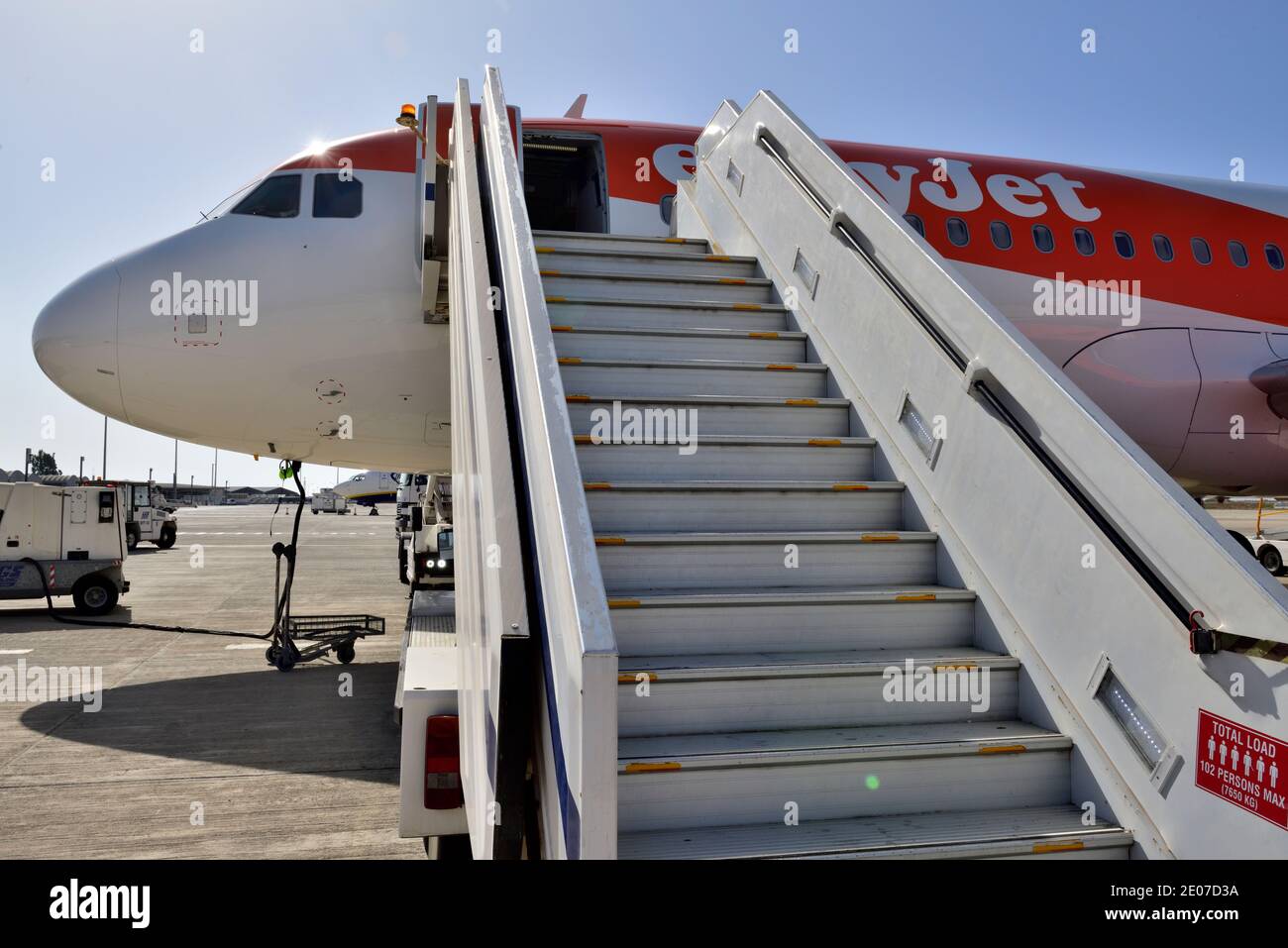 Airplane (Airbus A319/320) boarding stairs Stock Photo