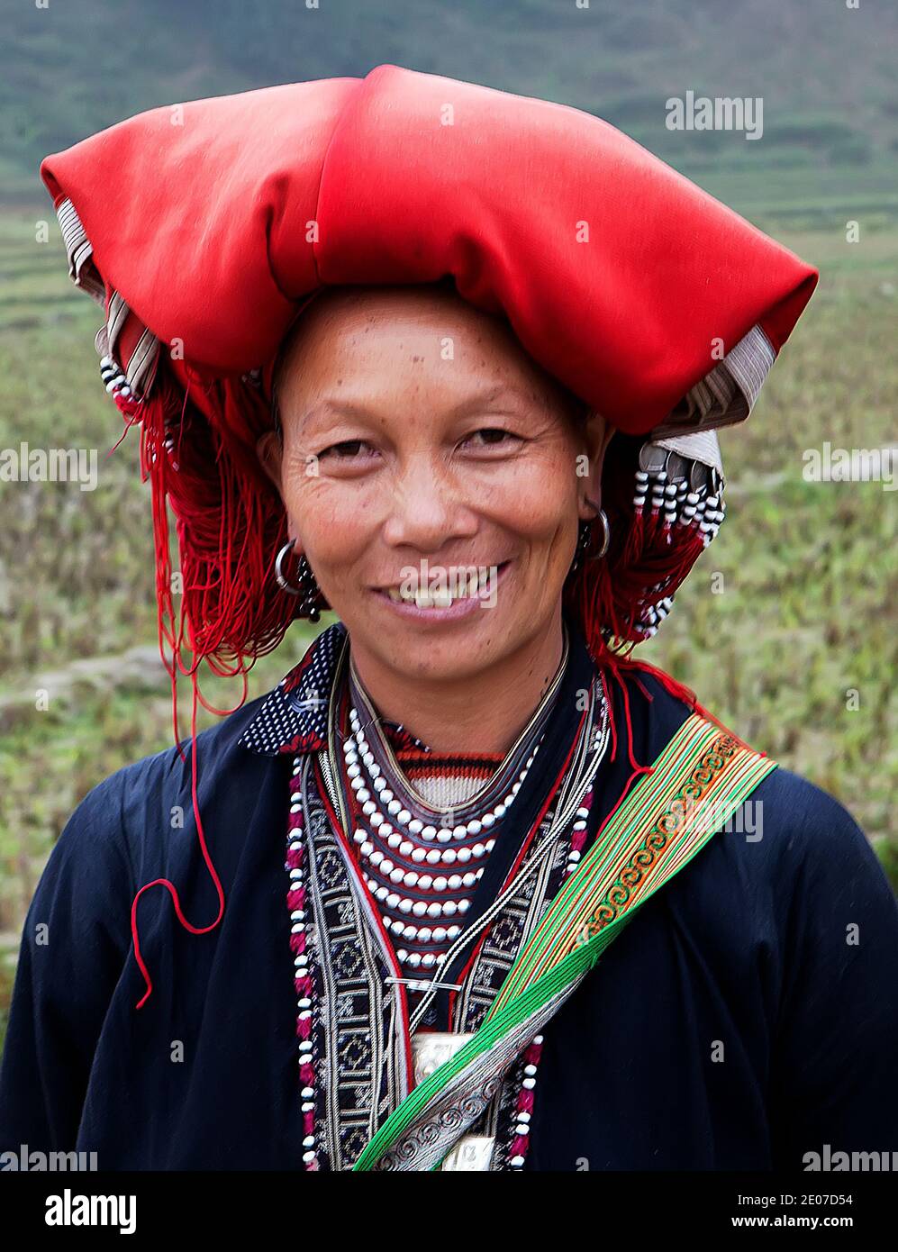 Close up portrait of a red Dao woman in Sa Pa Vietnam Stock Photo
