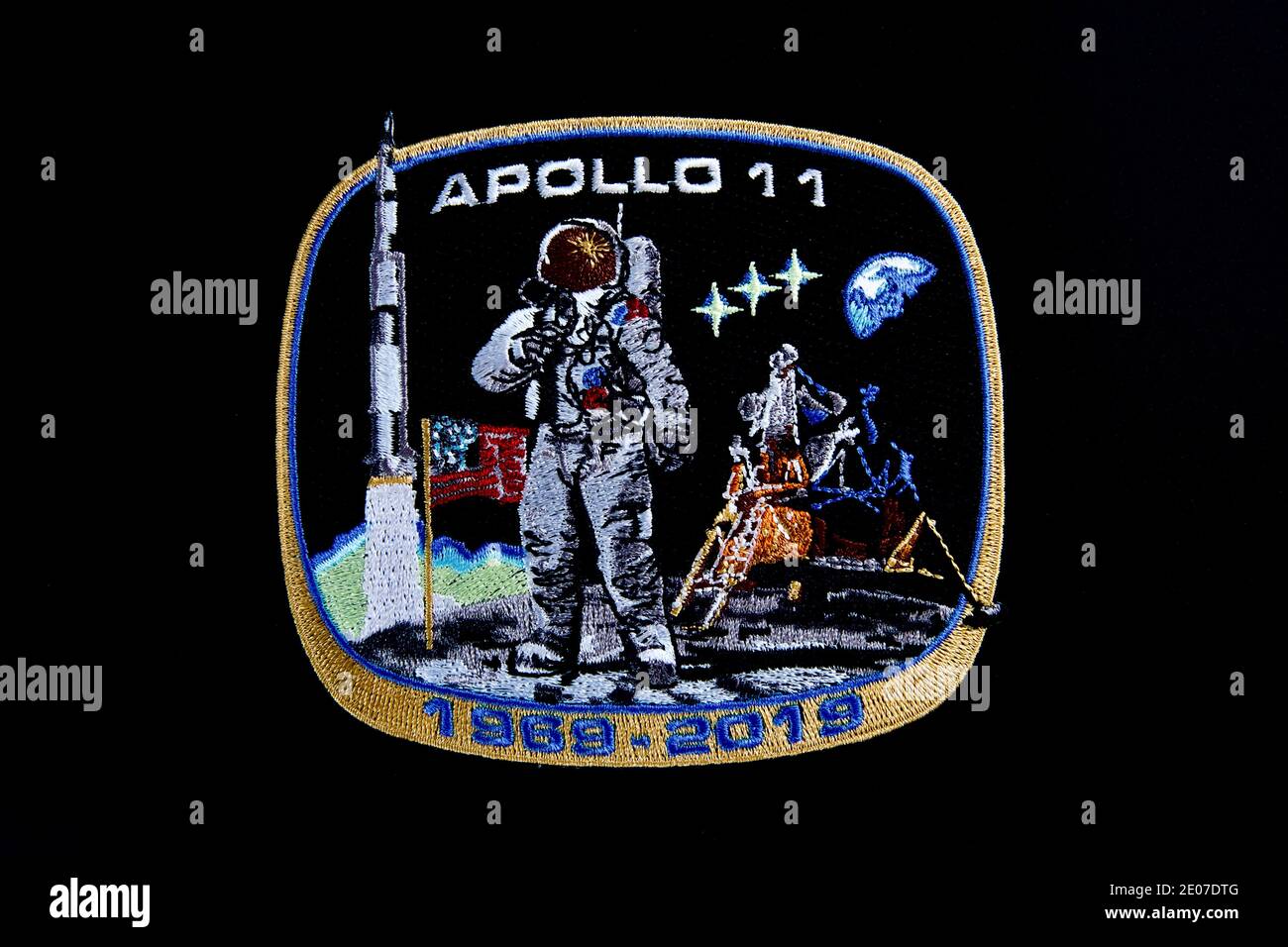 NASA Apollo 11 Commemorative 1969-2019 Limited Edition Patch designed by well known patch artist Luc van den Abeelen Stock Photo