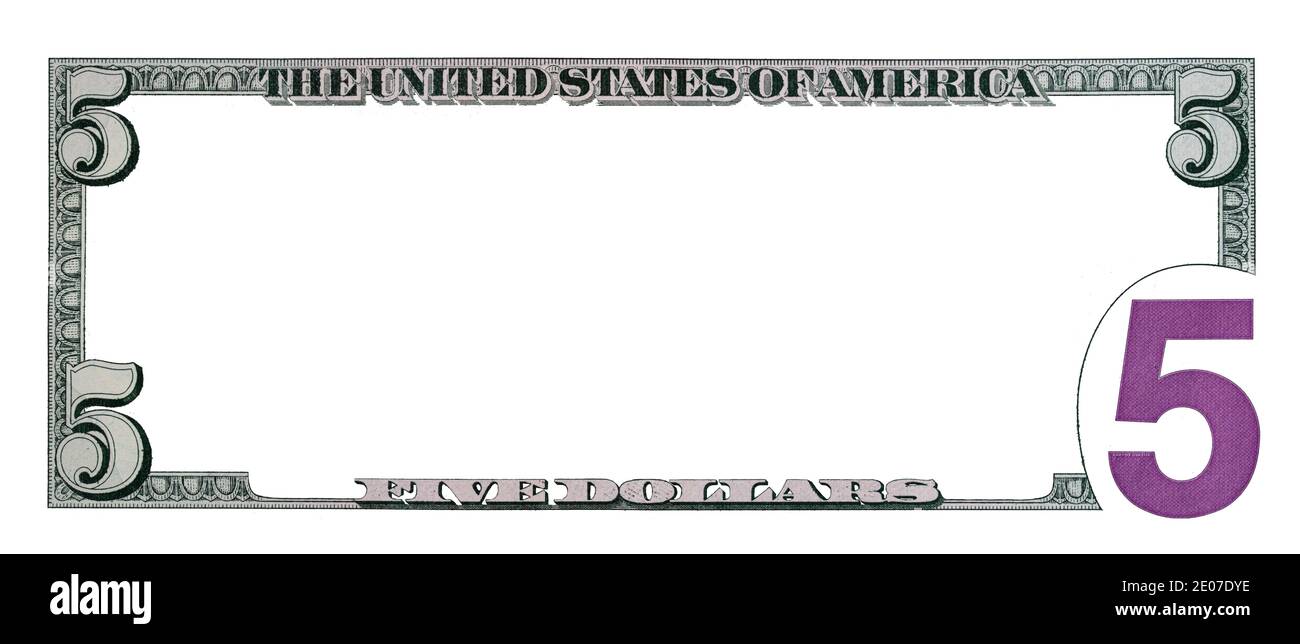 5 dollar bill back side with empty middle area for design purpose Stock Photo