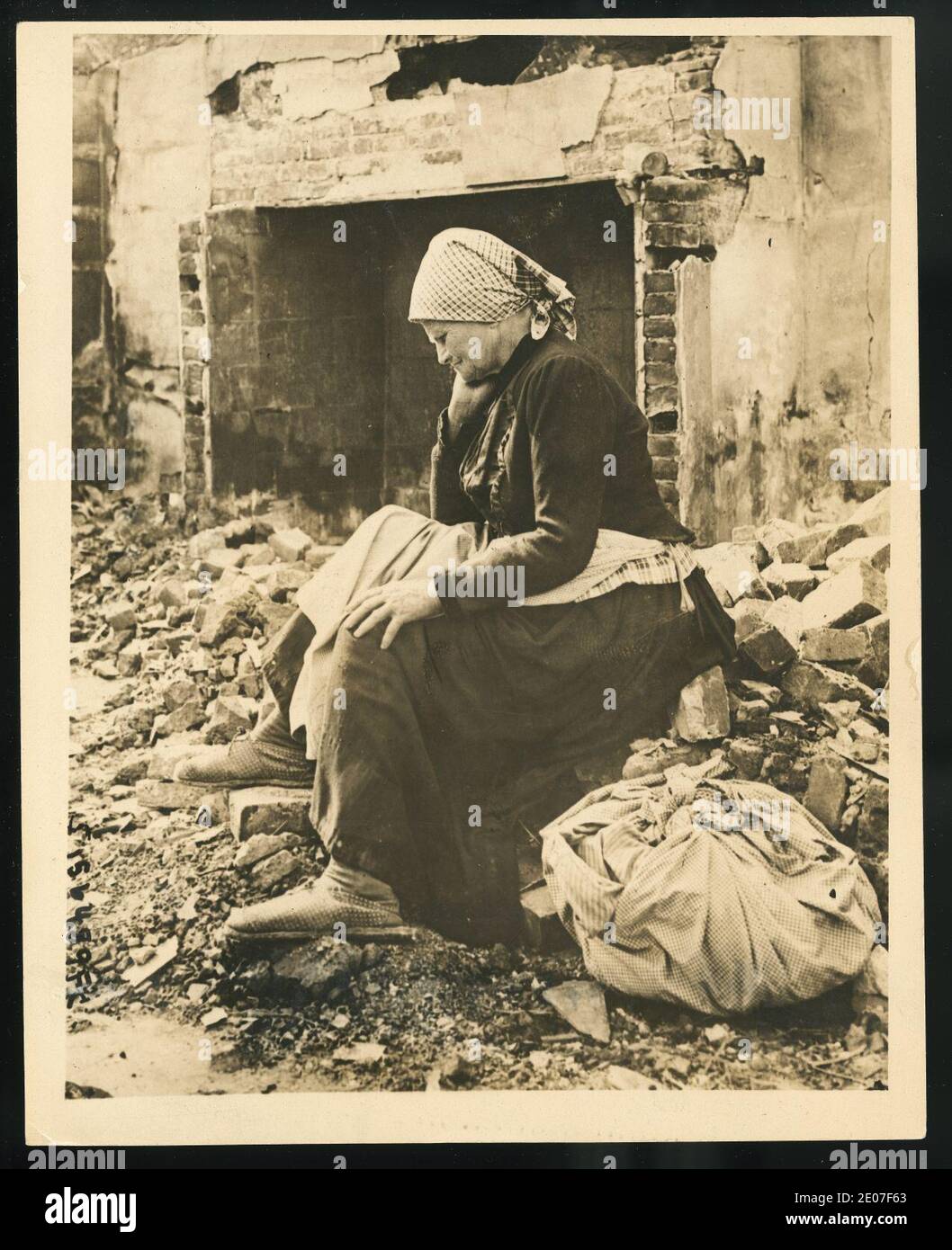 Learning of German retreat from her district, French woman returns to find her home a heap of ruins Stock Photo