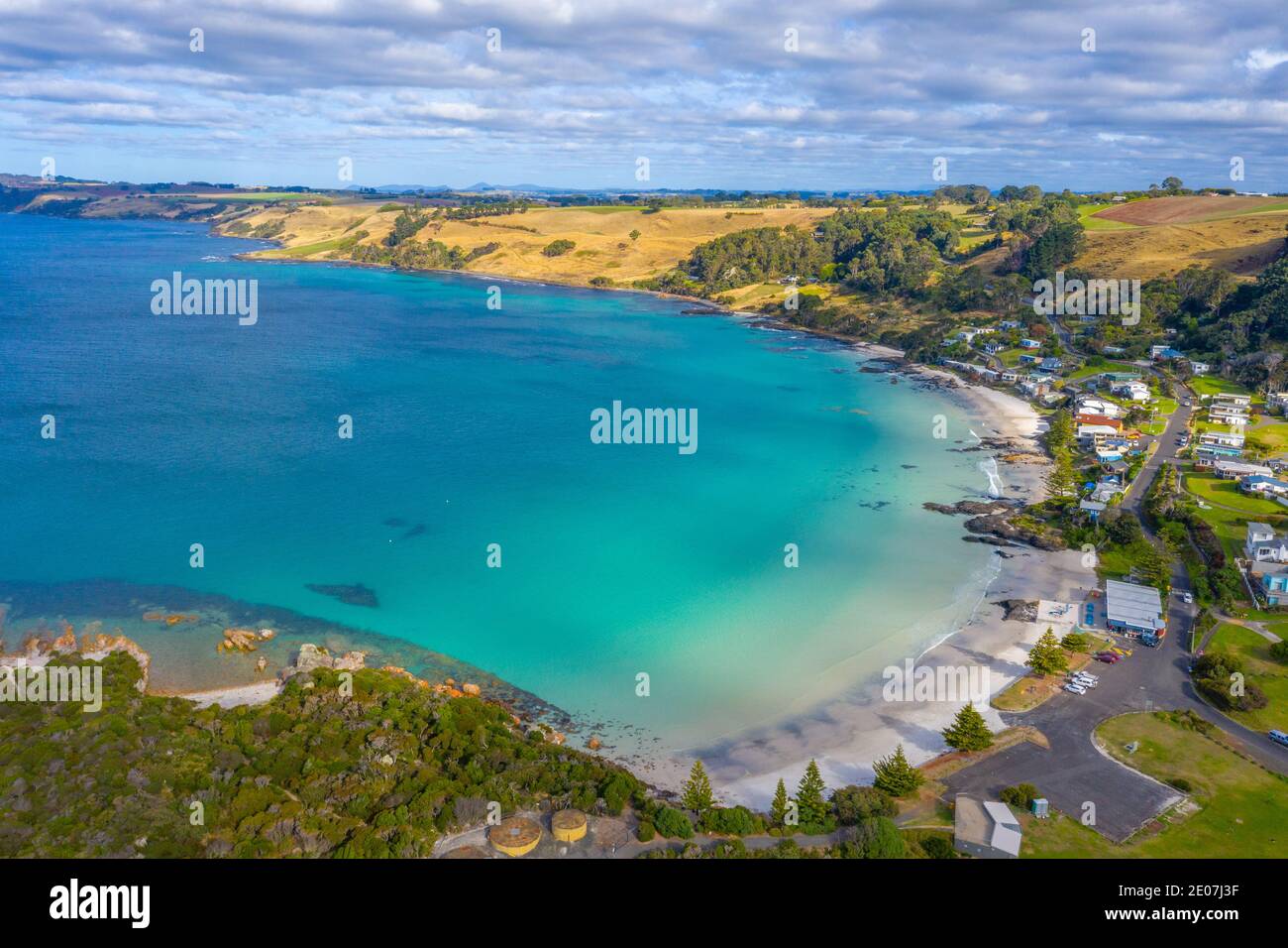 Aerial view of Boat Harbour beach at Tasmania, Australia Stock Photo