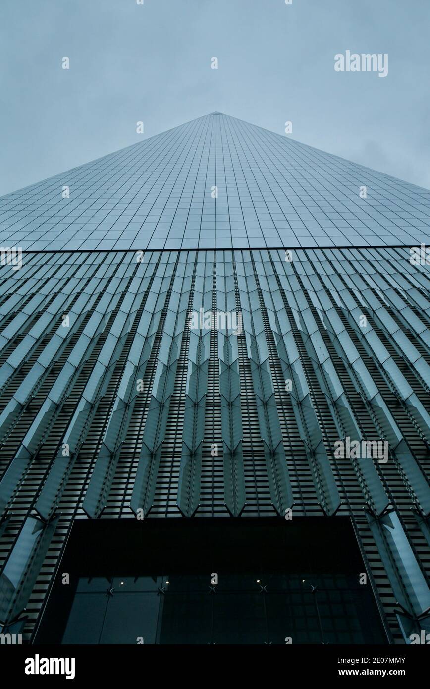 The view looking up from below the One World Trade Centre, New York. One World Trade Center looking up. View from below, New York City. Trade Center. Stock Photo