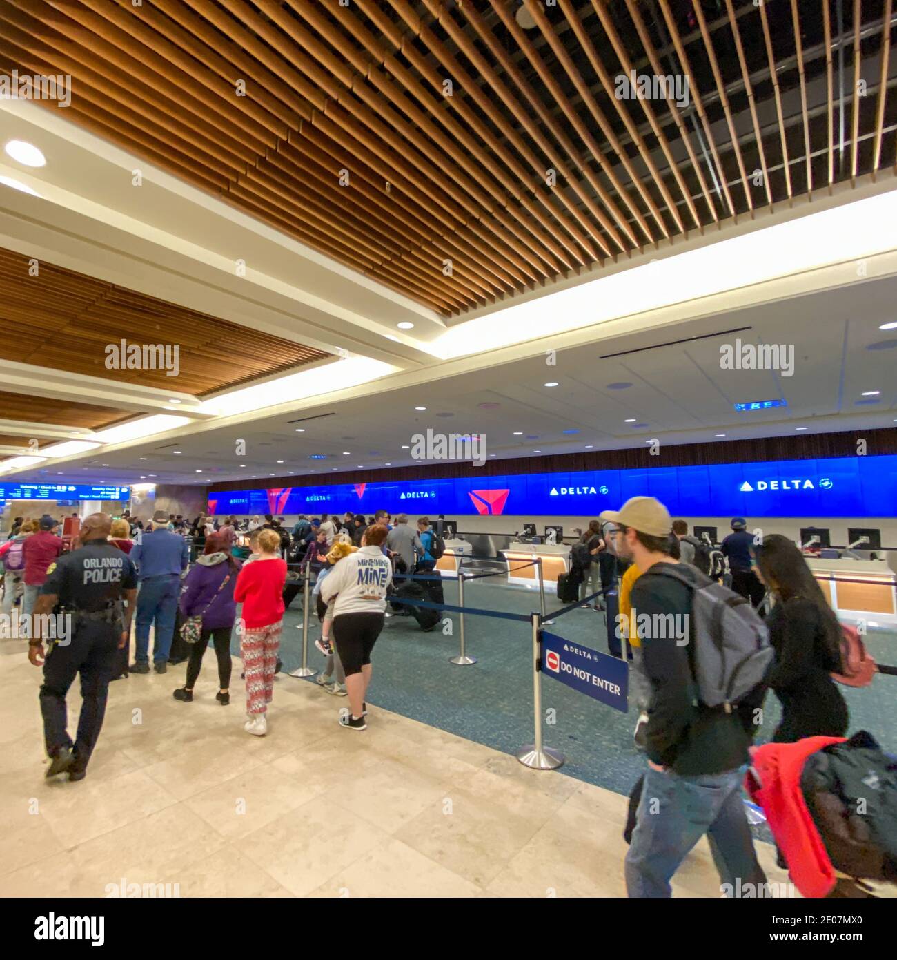 Orlando, FL USA February 19, 2020 Blurred passengers as they walk by