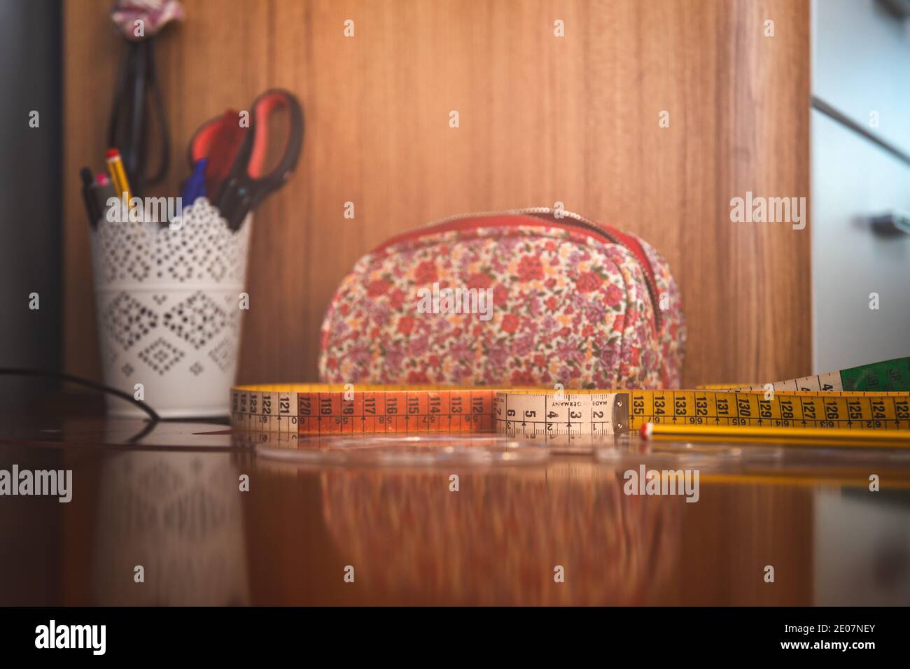 Sewing tools on the table Stock Photo