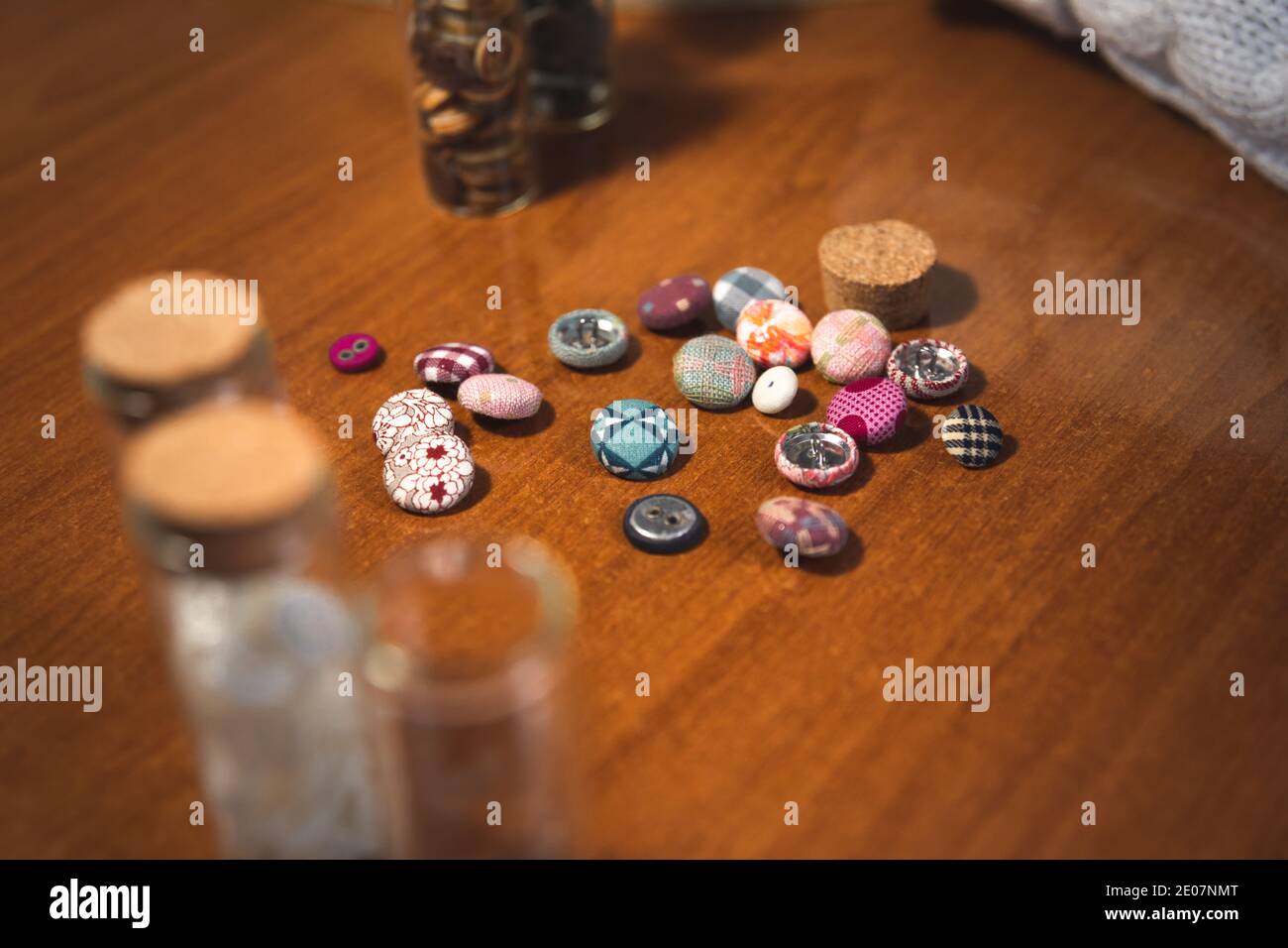 Sewing tools on the table Stock Photo