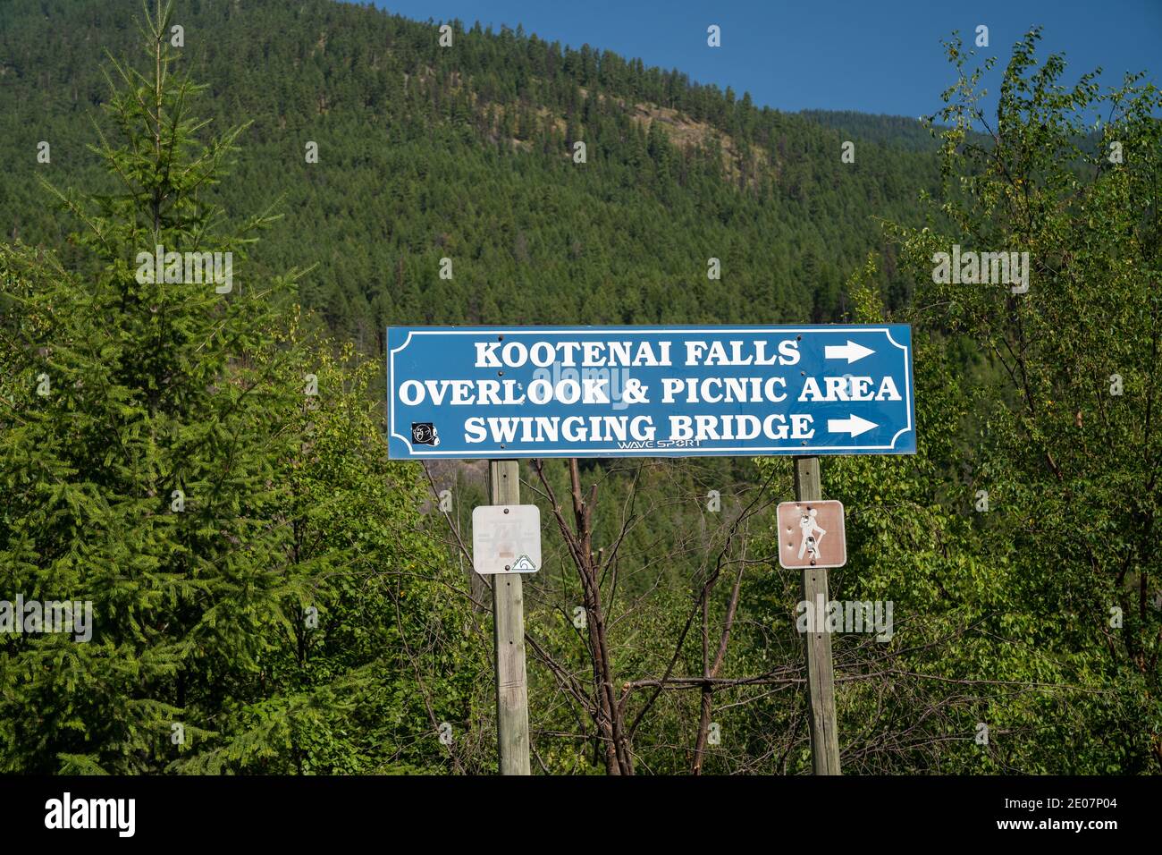 Libby, Montana July 29, 2020 Sign for the Kootenai Falls waterfall
