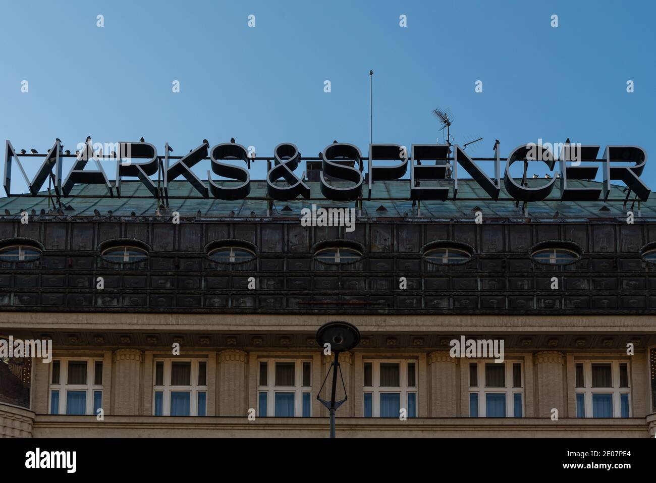 Prague, czech Republic, 12-30-2020. Marks & Spenser, one of the iconic shopping malls in Prague, exhibiting their brand and products in a prestigious Stock Photo