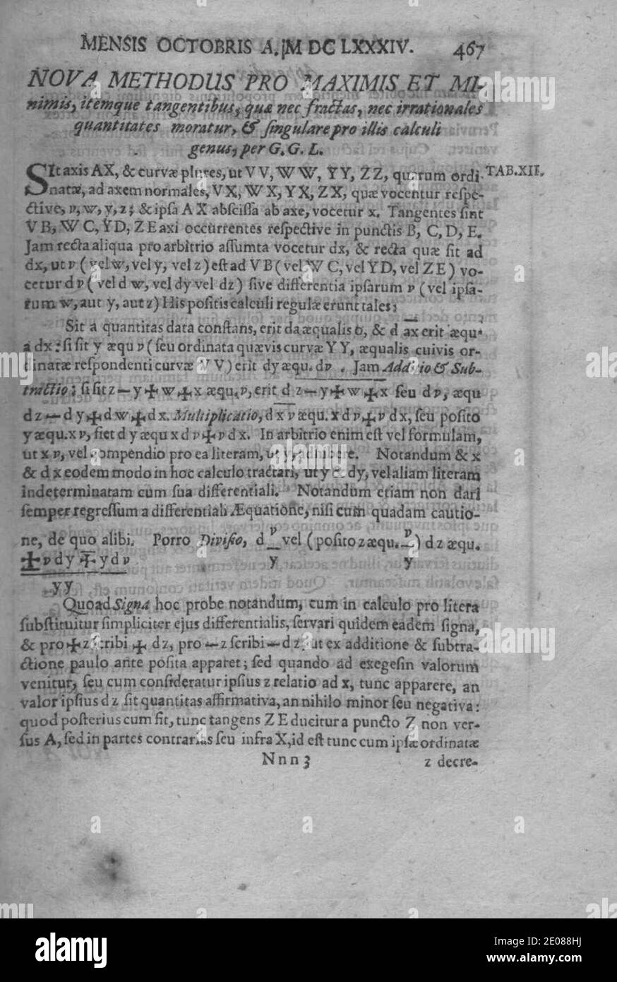 Leibniz, Gottfried Wilhelm von – Nova methodus pro maximis et minimis, 1684 – BEIC 13376927. Stock Photo