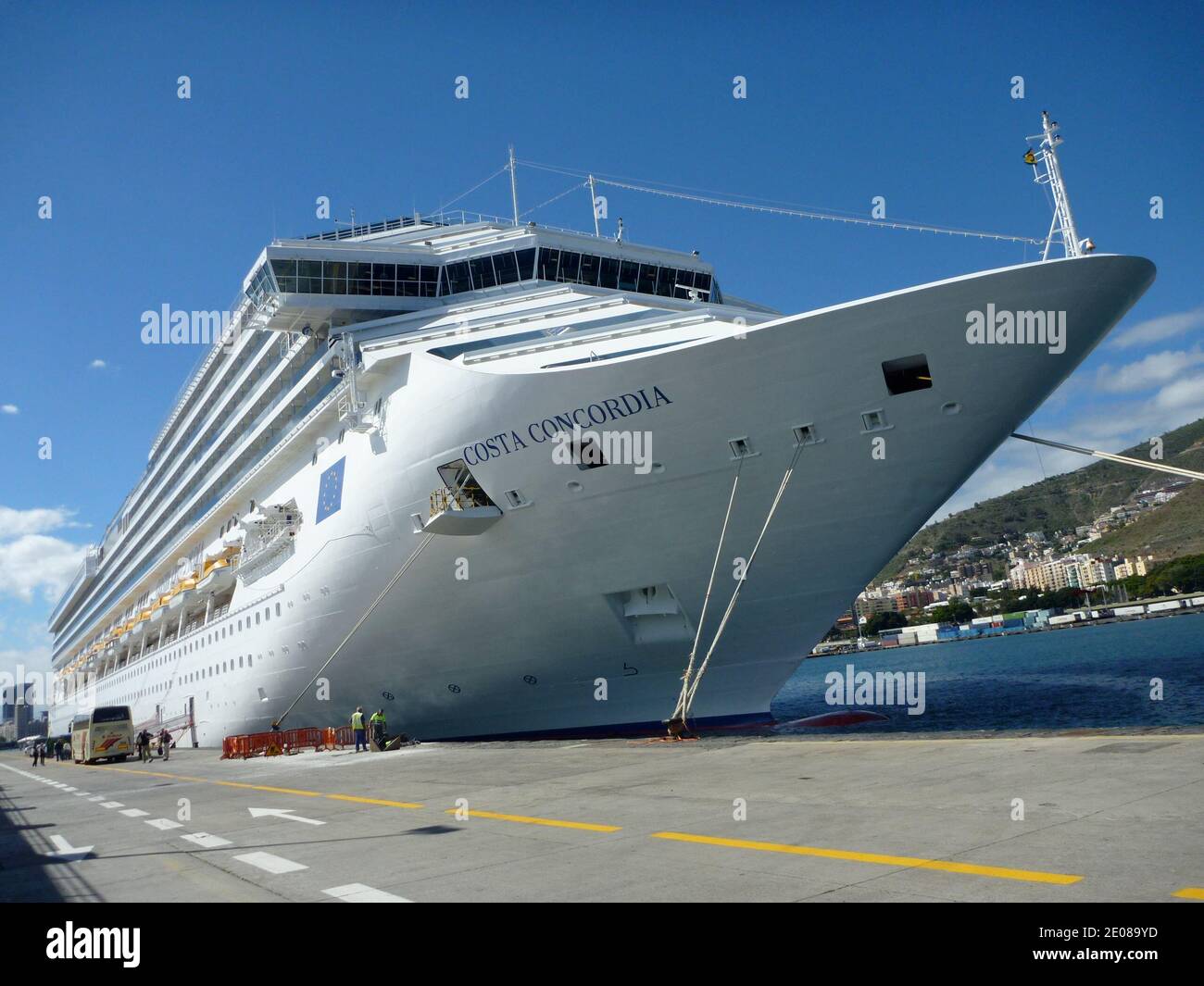 View Of Italian Cruise Ship Costa Concordia Tied Up At The Wharf In Glace Bay In Madere Portugal On March 2011 The Luxury Cruise Liner Capsized Off The Island Giglio At The