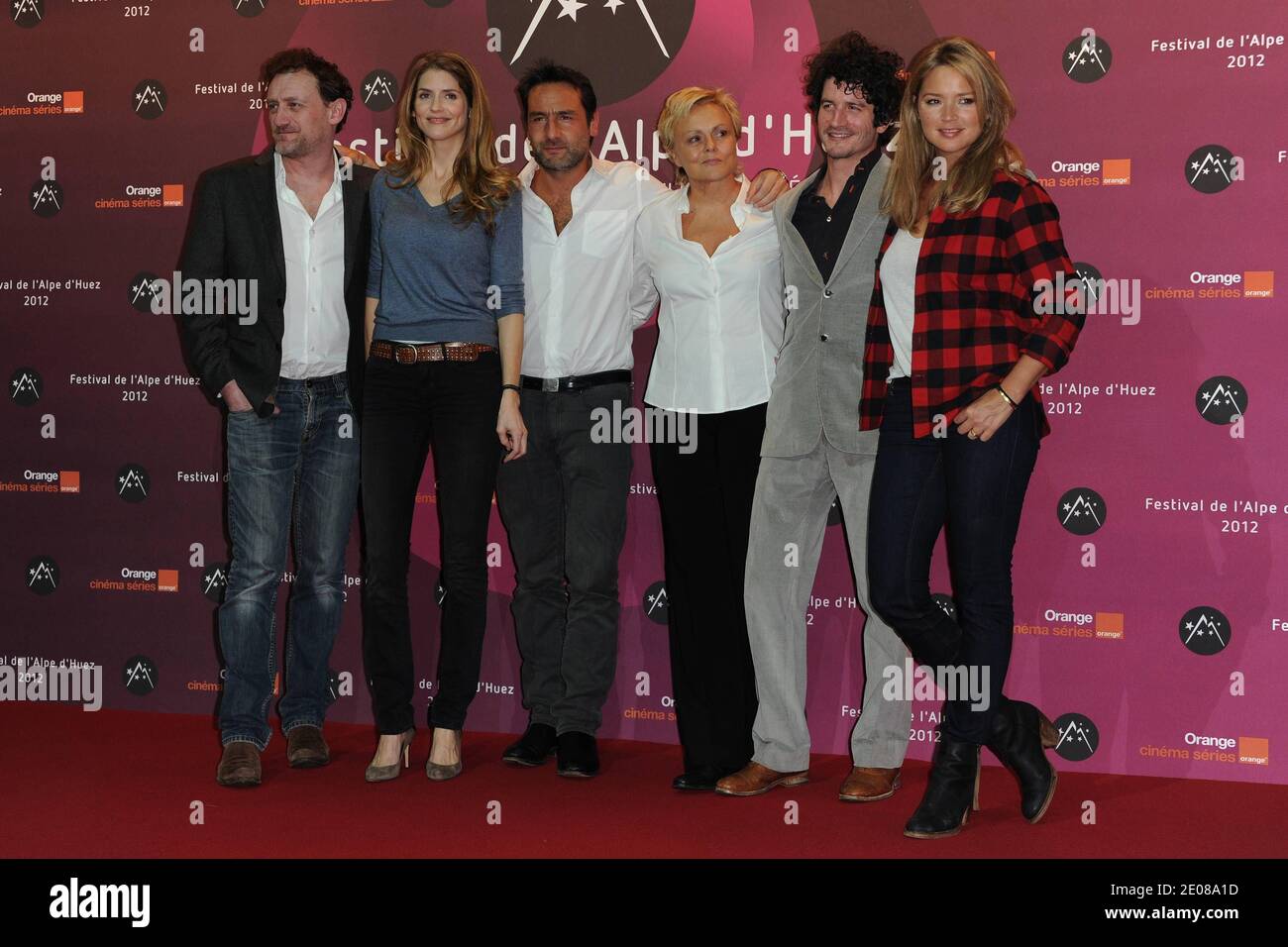 Jean-Paul Rouve, Alice Taglioni, Gilles Lellouche, Muriel Robin, Clement  Sibony and Virginie Efira attend the opening ceremony photocall at the  festival of l'Alpe d'Huez, on January 17th, 2012, in l'Alpe d'Huez, France.