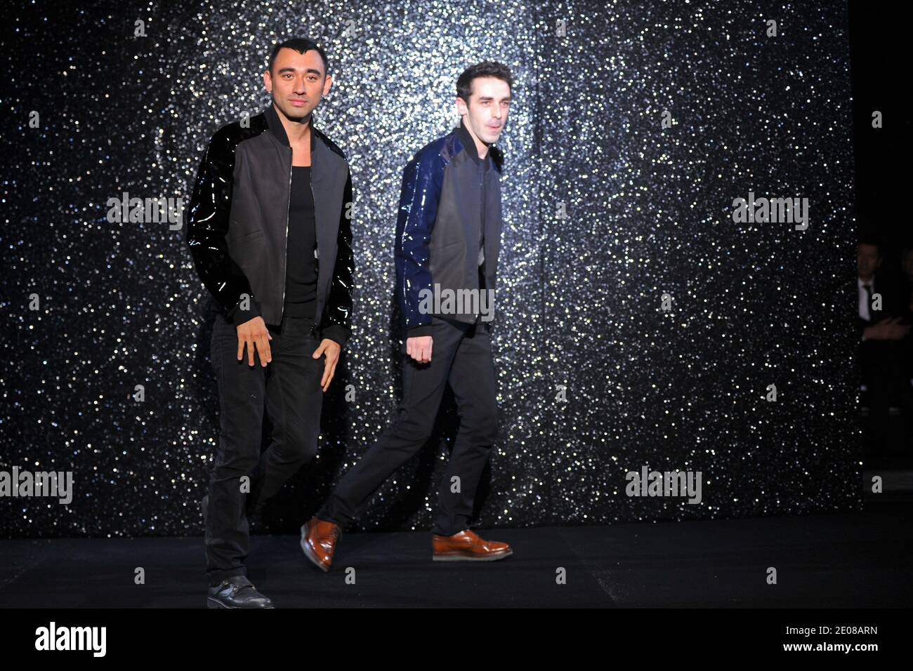 Nicola Formichetti (L) appears on the catwalk for Thierry Mugler's Fall-Winter 2012-2013 collection presentation held in Paris, France on January, 2012. Photo by Christophe Guibbaud/ABACAPRESS.COM Stock Photo