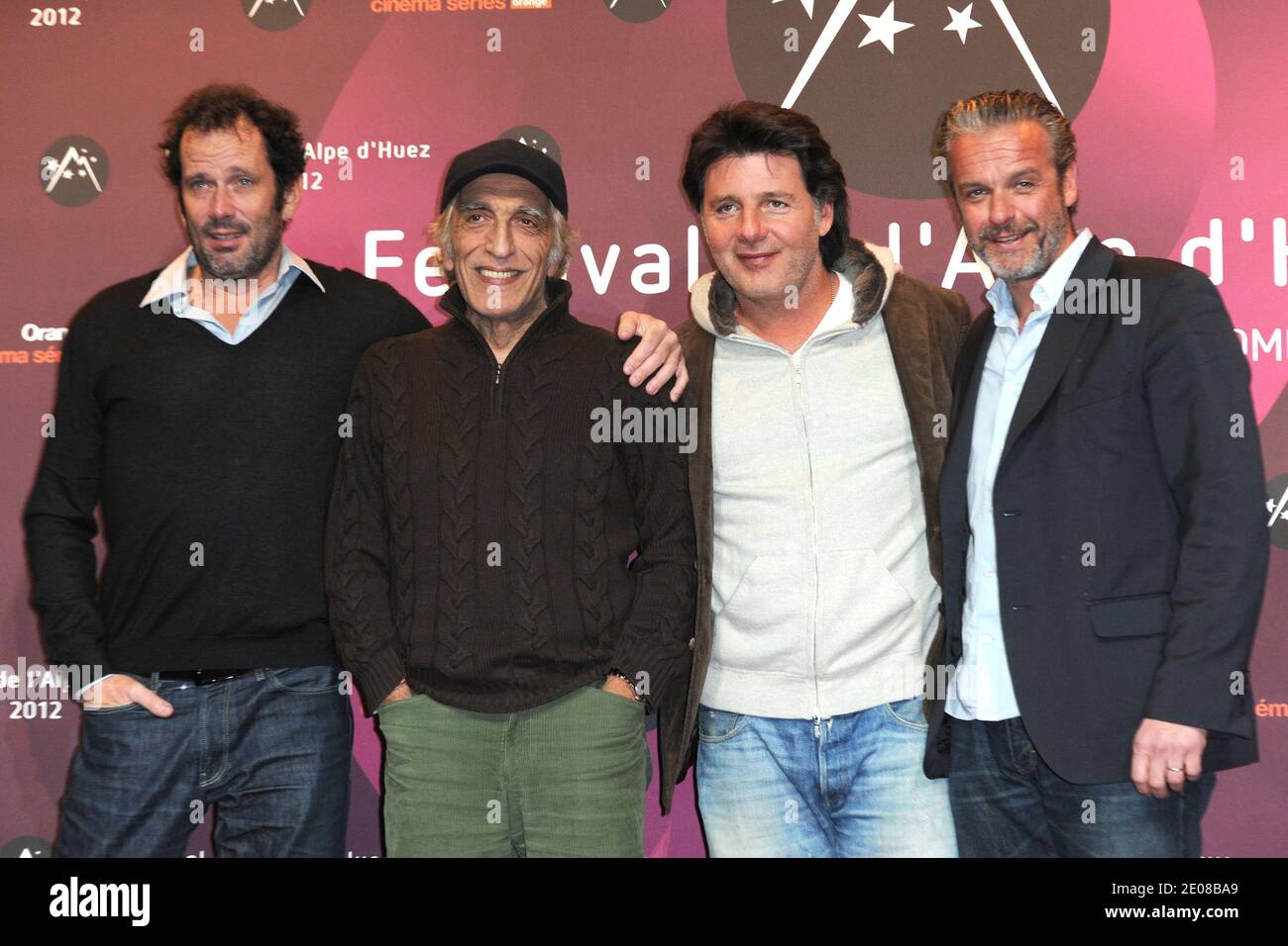 Christian Vadim, Gerard Darmon, Philippe lellouche and David Brecourt posing at 'La Clinique De L'Amour' photocall as part of the 15th Alpe d'Huez Comedy Film Festival held at l'Alpe d'Huez, France, on January 18, 2012. Photo by Charriau-Marechal/ABACAPRESS.COM Stock Photo
