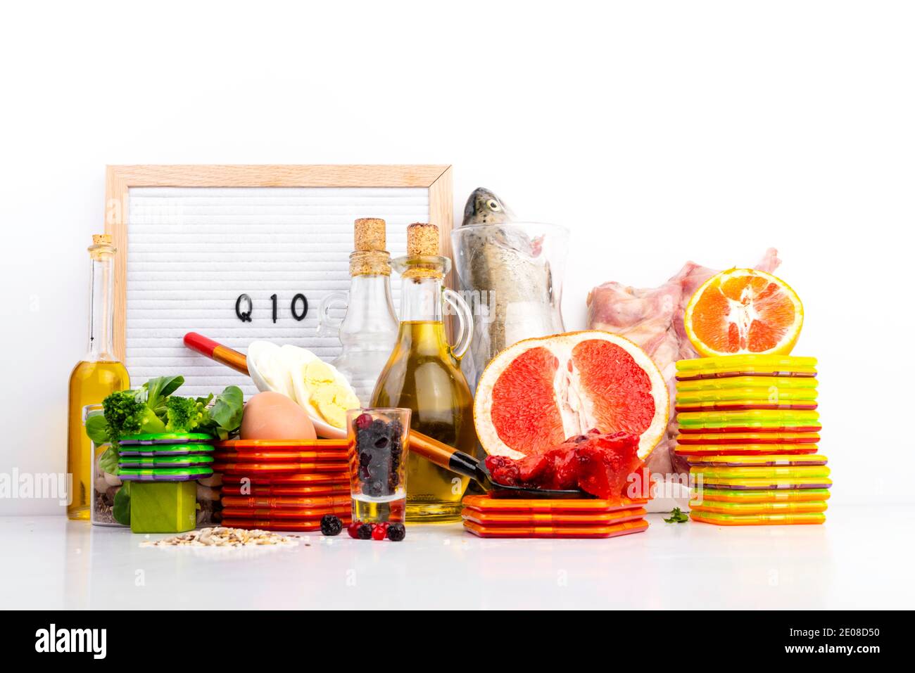 Composition with food contains coenzyme Q10, antioxidant, produce