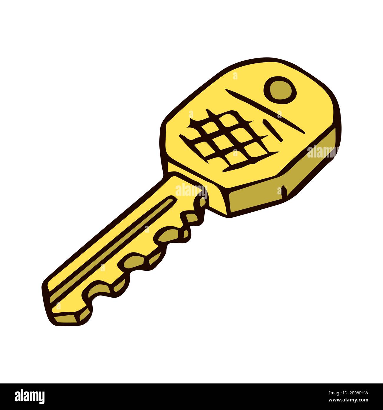 The door key is gold plated. Hand drawn object. Vector isolated illustration on white background