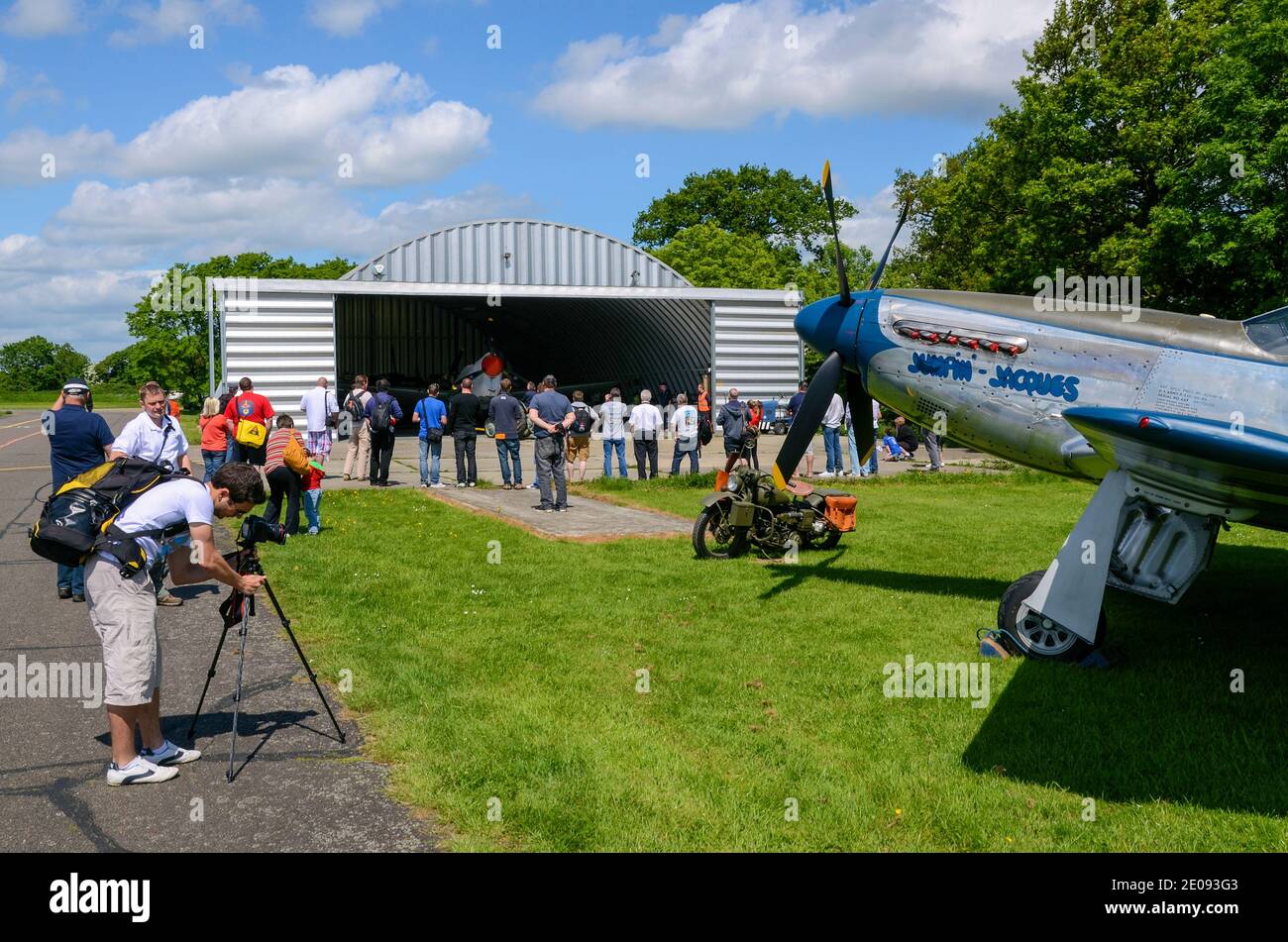 North American P-51D Mustang Second World War fighter at North Weald airfield, Essex, UK. Owned by Peter Teichman of Hangar 11. Photographers event Stock Photo