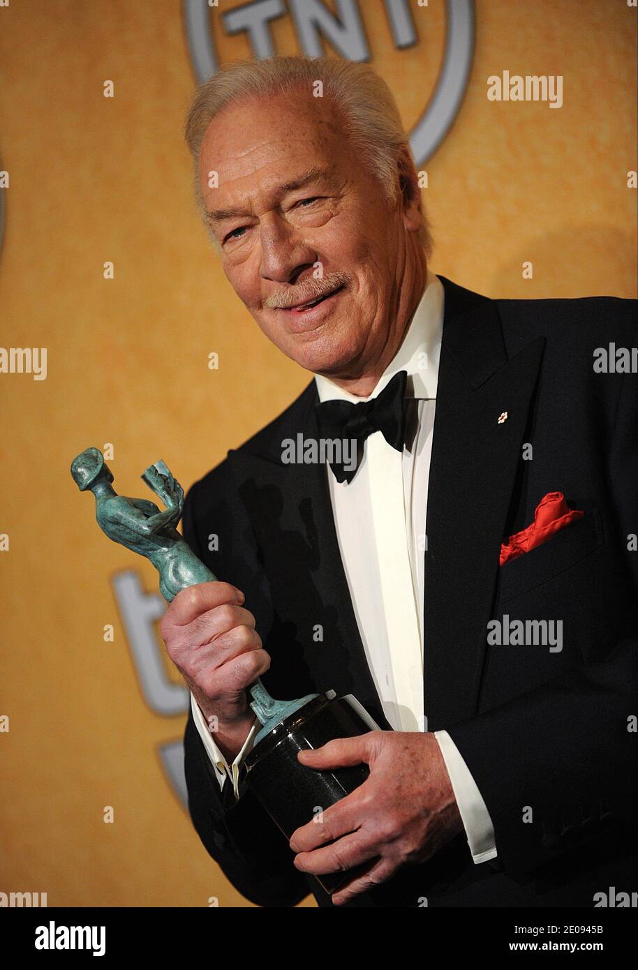 Christopher Plummer poses in the press room with the award for Best Actor in a supporting role at the 18th Annual Screen Actors Guild (SAG) Awards at the Shrine Auditorium in Los Angeles, CA, USA on January 29, 2012. Photo by Lionel Hahn/ABACAPRESS.COM Stock Photo