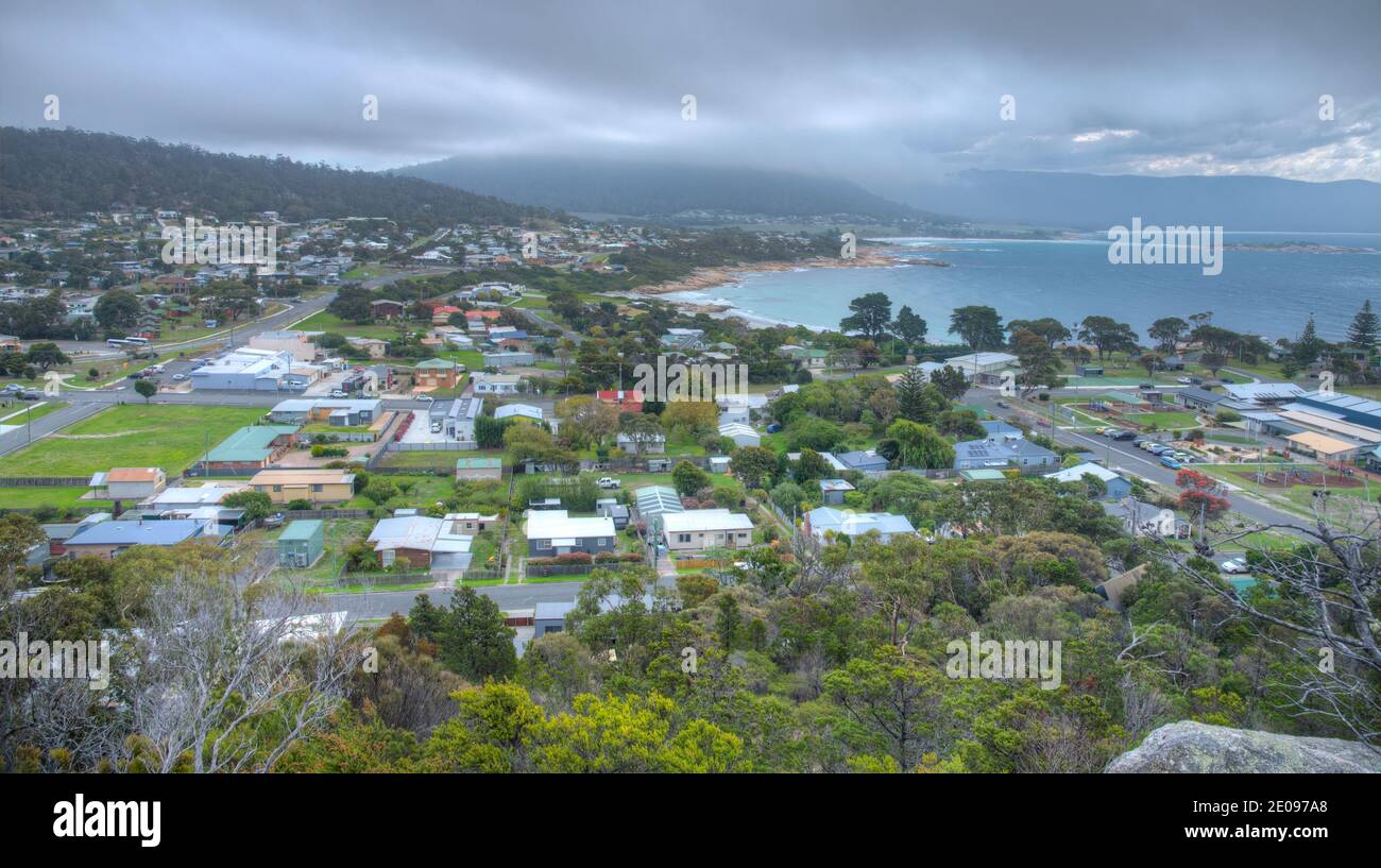 Aerial view of Bicheno from Whalers lookout, Australia Stock Photo