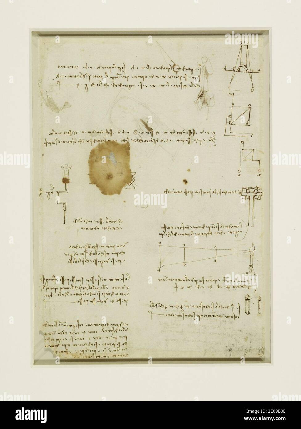 Leonardo da Vinci - Recto Studies of statics, optics, engineering, and jests. Stock Photo