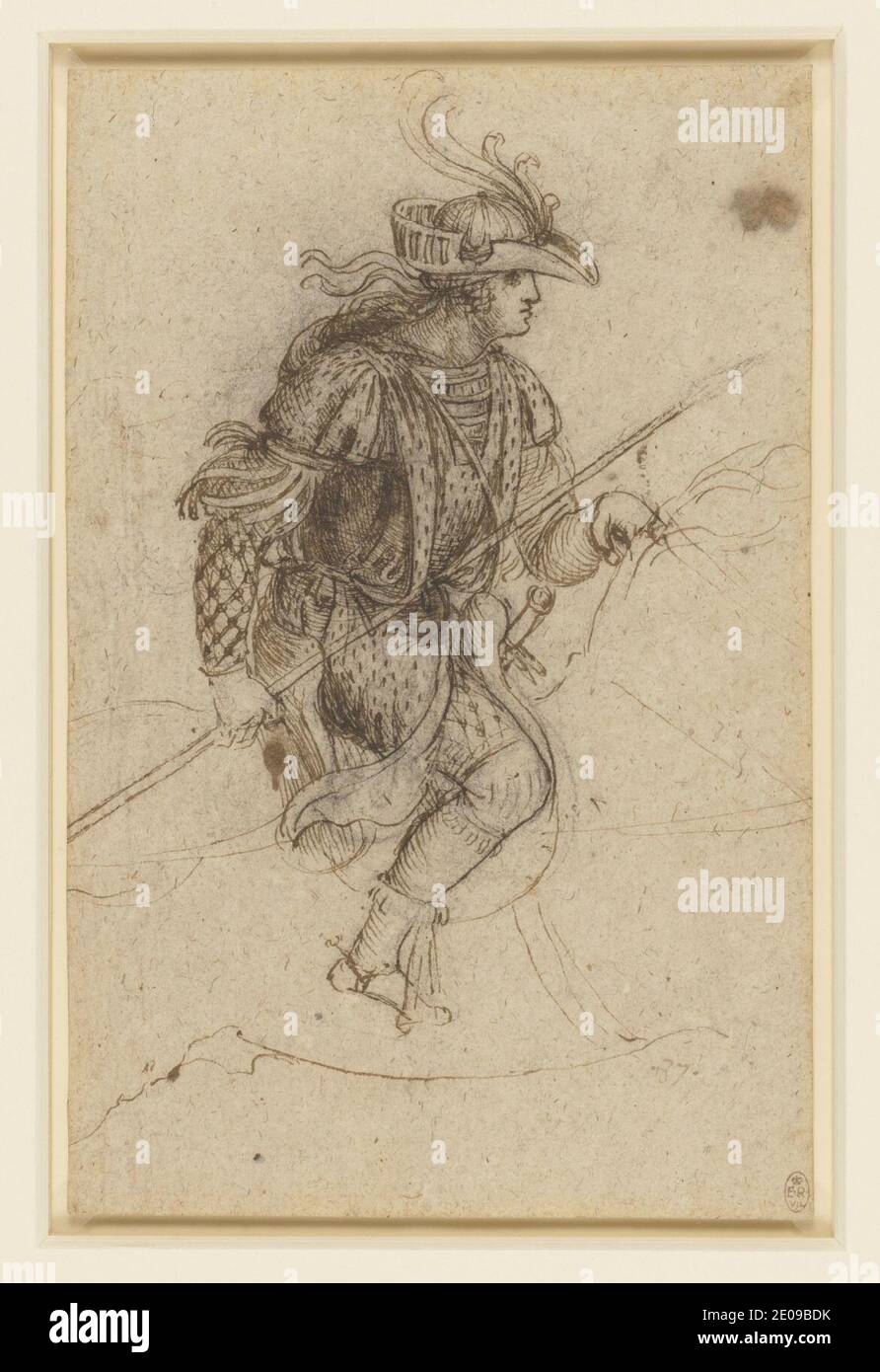 Leonardo da Vinci - A masquerader on horseback c.1517-18. Stock Photo