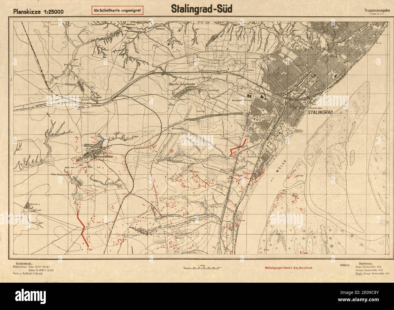 1942 German map of Stalingrad by the German Army General Staff Stock Photo