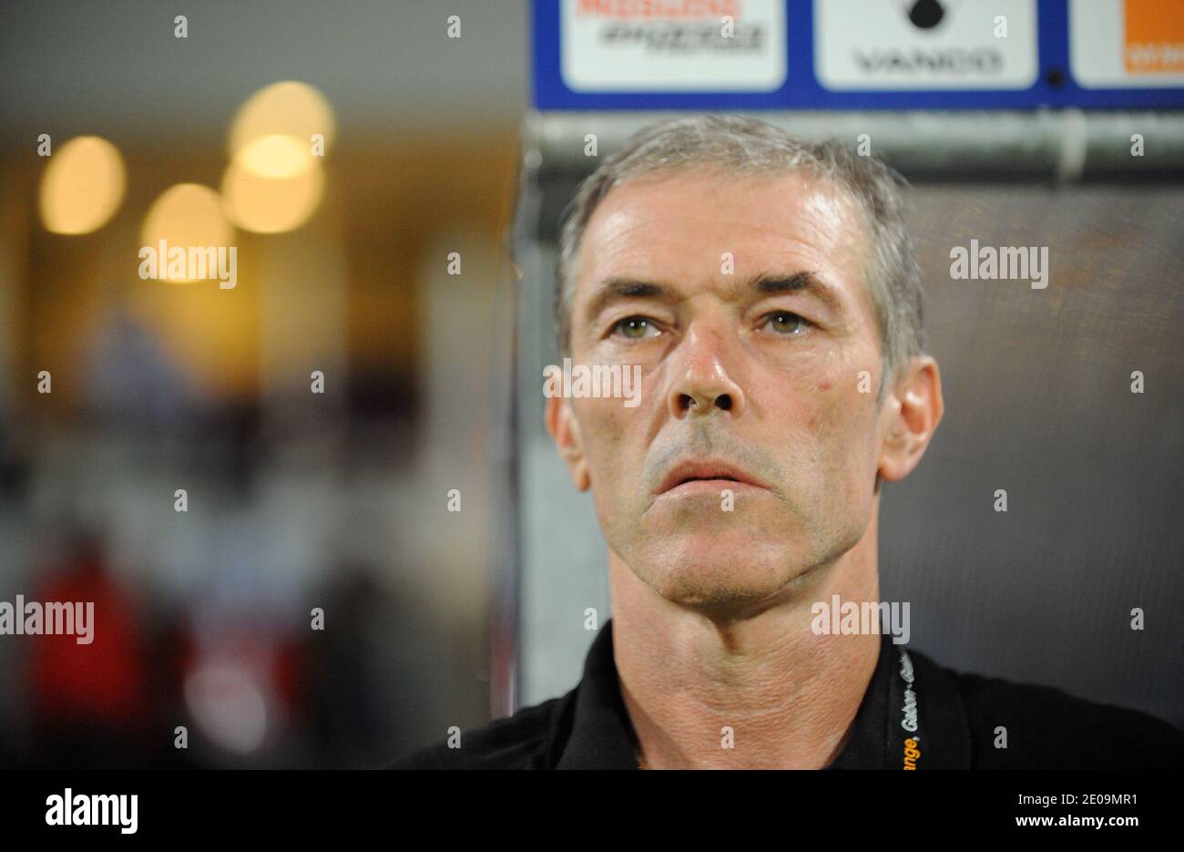 Guinean national football team coach Michel Dussuyer during the 2012 African Cup of Nations soccer match, Ghana Vs Equatorial Guinea in Franceville, Gabon on February 2, 2012. The match ended in a 1-1 draw. Photo by ABACAPRESS.COM Stock Photo