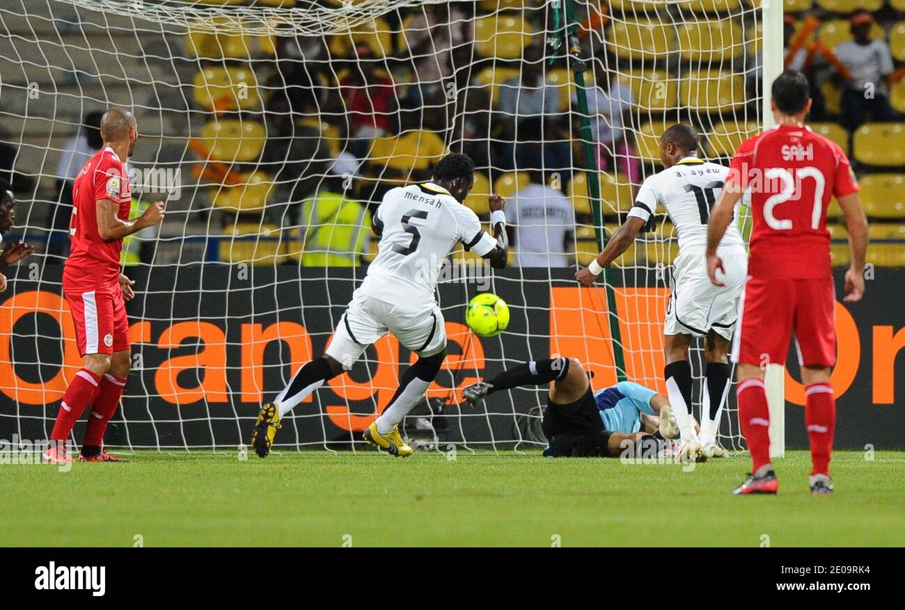 Ghana's John Mensah scores the first goal during the 2012 African Cup of Nations soccer match, QuarterFinal, Ghana Vs Tunisia in Franceville, Gabon on February 5, 2012. Photo by ABACAPRESS.COM Stock Photo