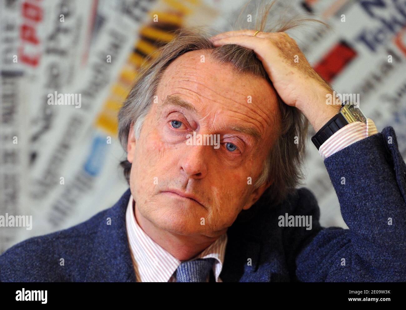Ferrari Chairman Luca Cordero di Montezemolo speaks to Foreign Press Association in Rome, Italy on february 7, 2012 during the presentation of the 'Italo' train, the NTV new high-speed train. The train ,named 'Italo', is part of the latest generation of high-speed rail travel and 'the most modern train in Europe,' featuring a small cinema on board and a WiFi Internet connection throughout, Di Montezemolo said.NTV is the first private operator on the italian high speed rail network which will start operations in 2012. Photo by Eric Vandeville/ABACAPRESS.COM Stock Photo