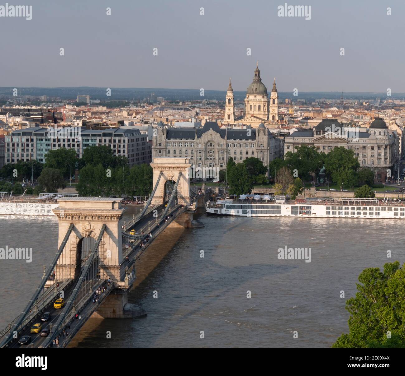 a high angle view of chain bridge and st stephen's basilica from buda ...