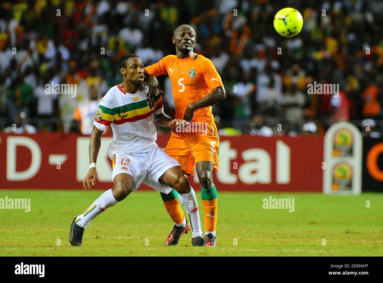 Mali's Seydou Keita and Ivory Coast's Didier Zokora during the 2012 African Cup of Nations, Semi-Final, Mali Vs Ivory Coast at the stade de l'amitie in Libreville, Gabon on February 8, 2012. Ivory Coast won 1-0. Photo by ABACXAPRESS.COM Stock Photo