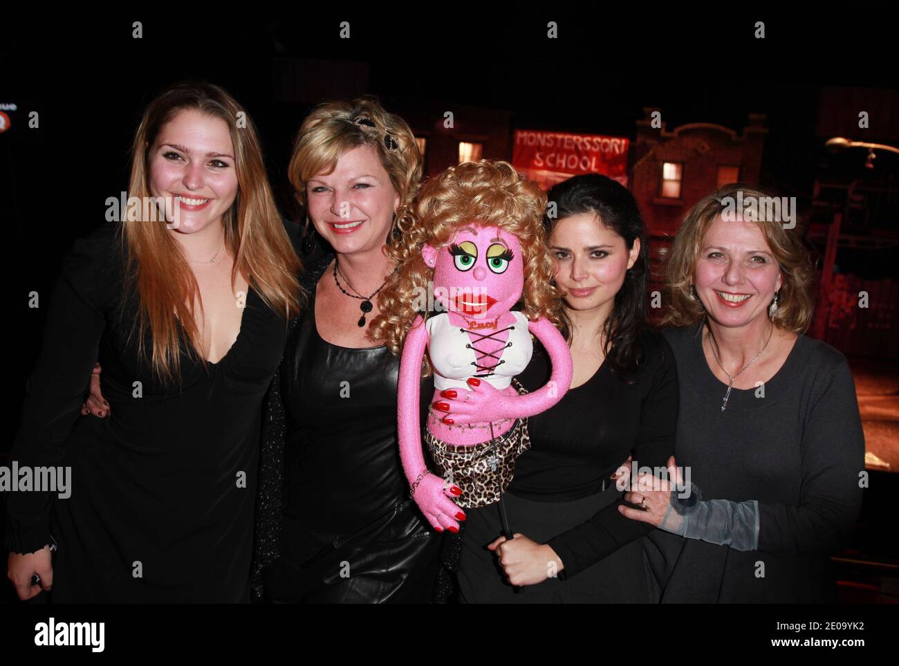 Jeane Manson with daughters Shirel and Marianne and sister Barbara pose  after the dress rehearsal of new play 'Avenue Q' held at Bobino in Paris,  France, on February 9, 2012. Photo by