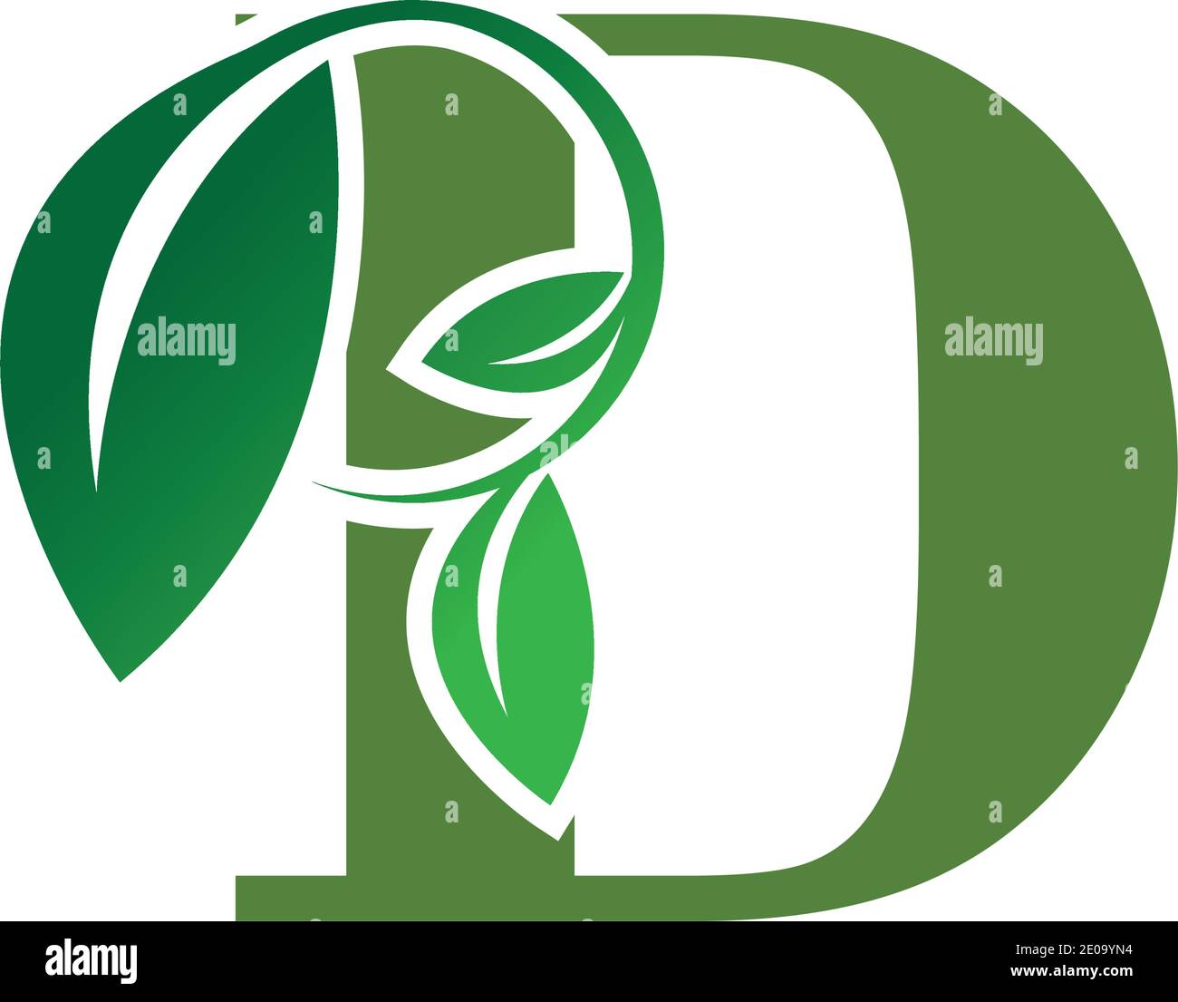 Green eco letters D logo with leaves. /symbol / alphabet / botanical / natural Stock Vector