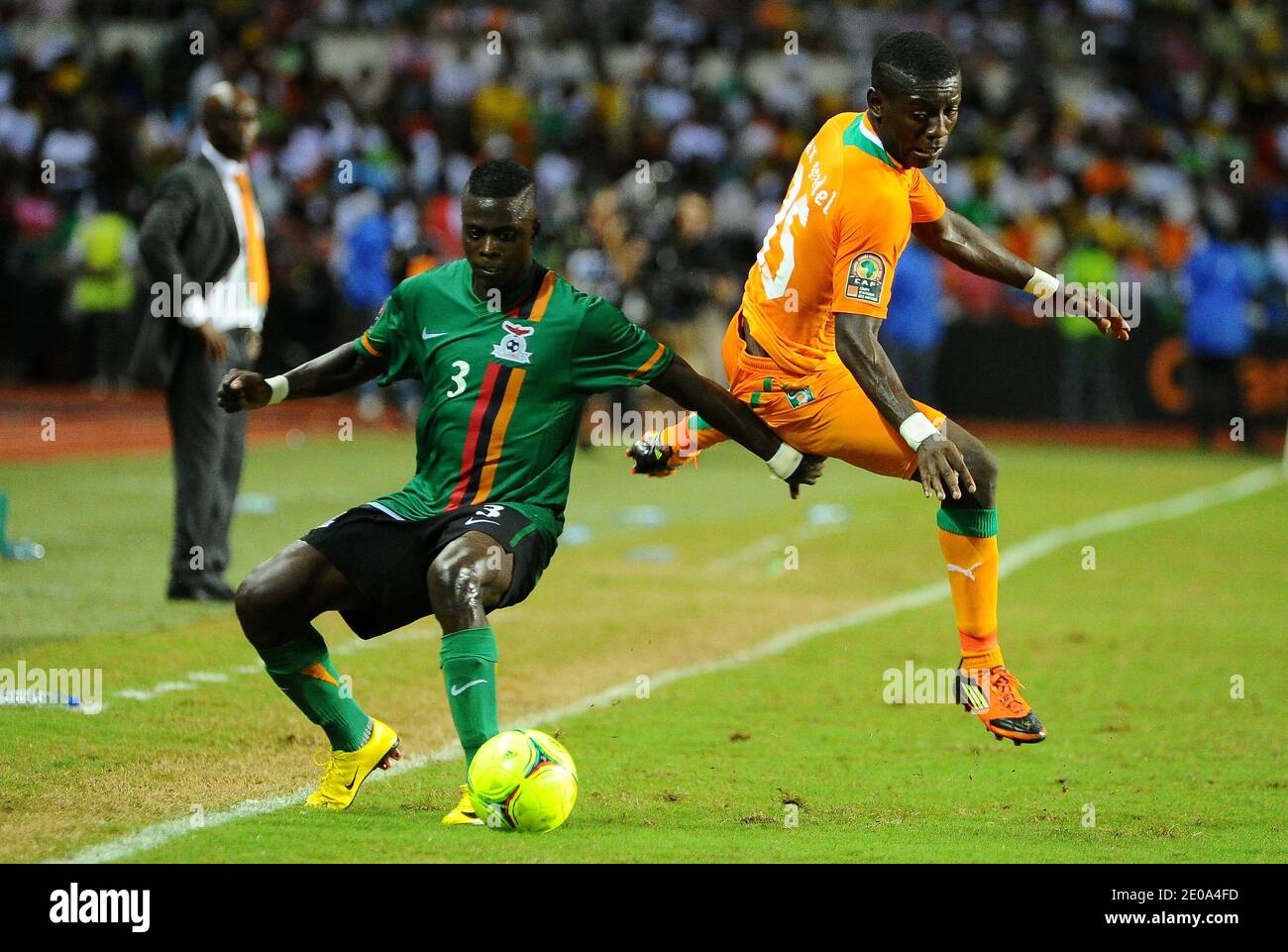 Zambia's Chisamba Lungu and Ivory Coast's Max-Alain Gradel during the 2012 African Cup of Nations Soccer Match, Final, Zambia Vs Ivory Coast in Libreville, Gabon on February 12, 2012. Photo by ABACAPRESS.COM Stock Photo