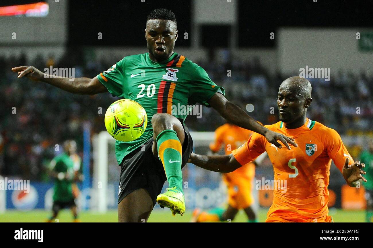 Zambia's Emmanuel Mayuka and Ivory Coast's Didier Zokora during the 2012 African Cup of Nations Soccer Match, Final, Zambia Vs Ivory Coast in Libreville, Gabon on February 12, 2012. Photo by ABACAPRESS.COM Stock Photo