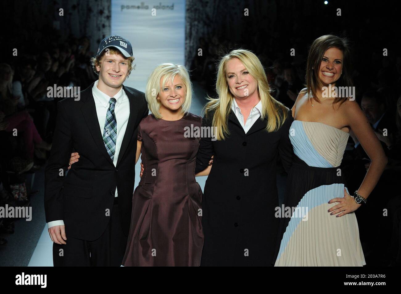 Fashion designer Pamella DeVos with her children Cole DeVos, Sydney DeVos, Cassie DeVos on the runway during the Pamella Roland Fall 2012 Collection held during Mercedes Benz New York Fashion Week at Lincoln Center in New York on February 14, 2012. Photo by Graylock/ABACAUSA.COM Stock Photo