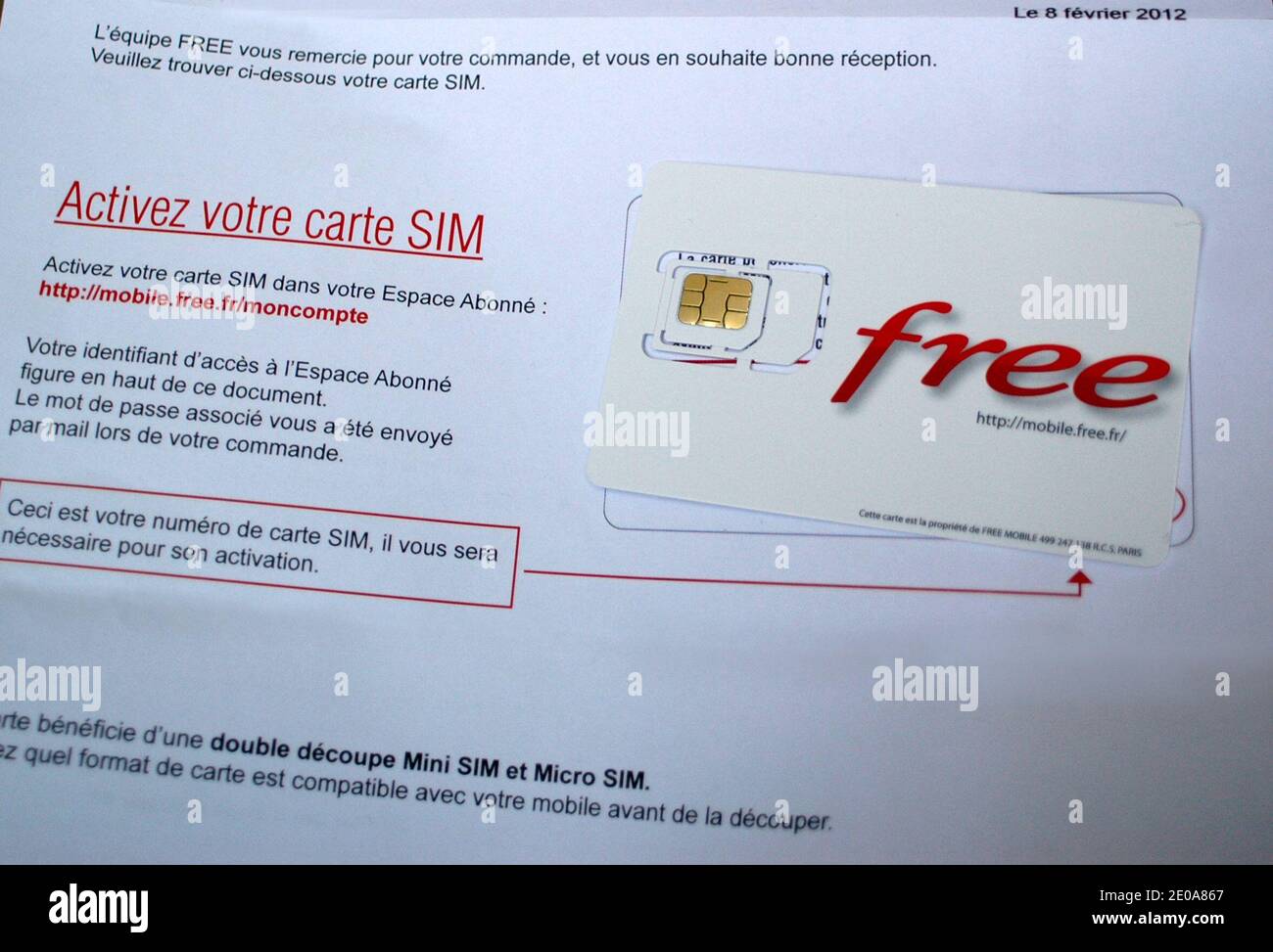 Illustration SIM card Free Mobile in Paris, France on February 12, 2012.  Photo by Alain Apaydin/ABACAPRESS.COM Stock Photo - Alamy