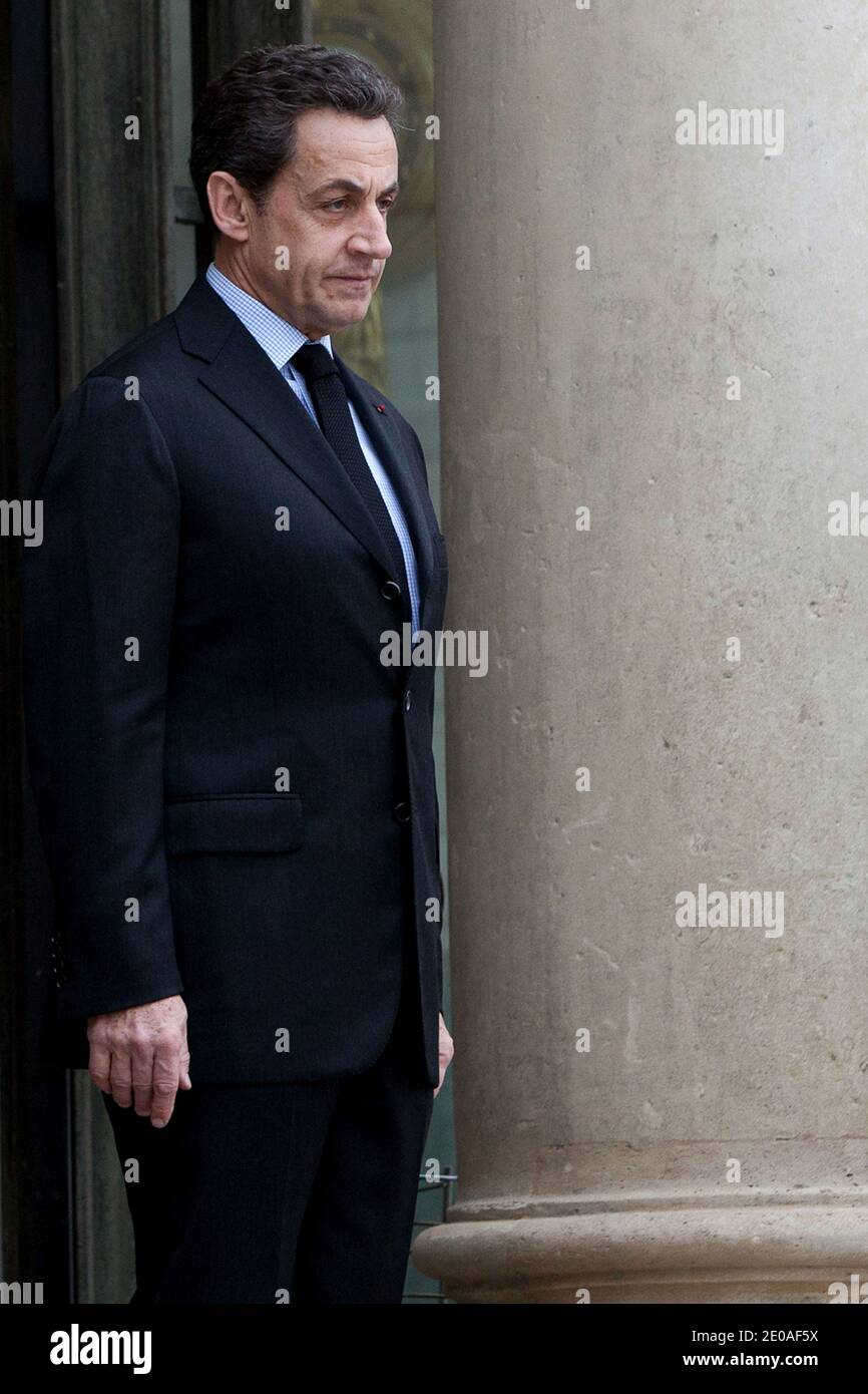 French President Nicolas Sarkozy waits for Belgium Prime Minister Elio Di Rupo prior to a meeting at the Elysee Palace, in Paris, France on February 24, 2012. Photo by Stephane Lemouton/ABACAPRESS.COM. Stock Photo