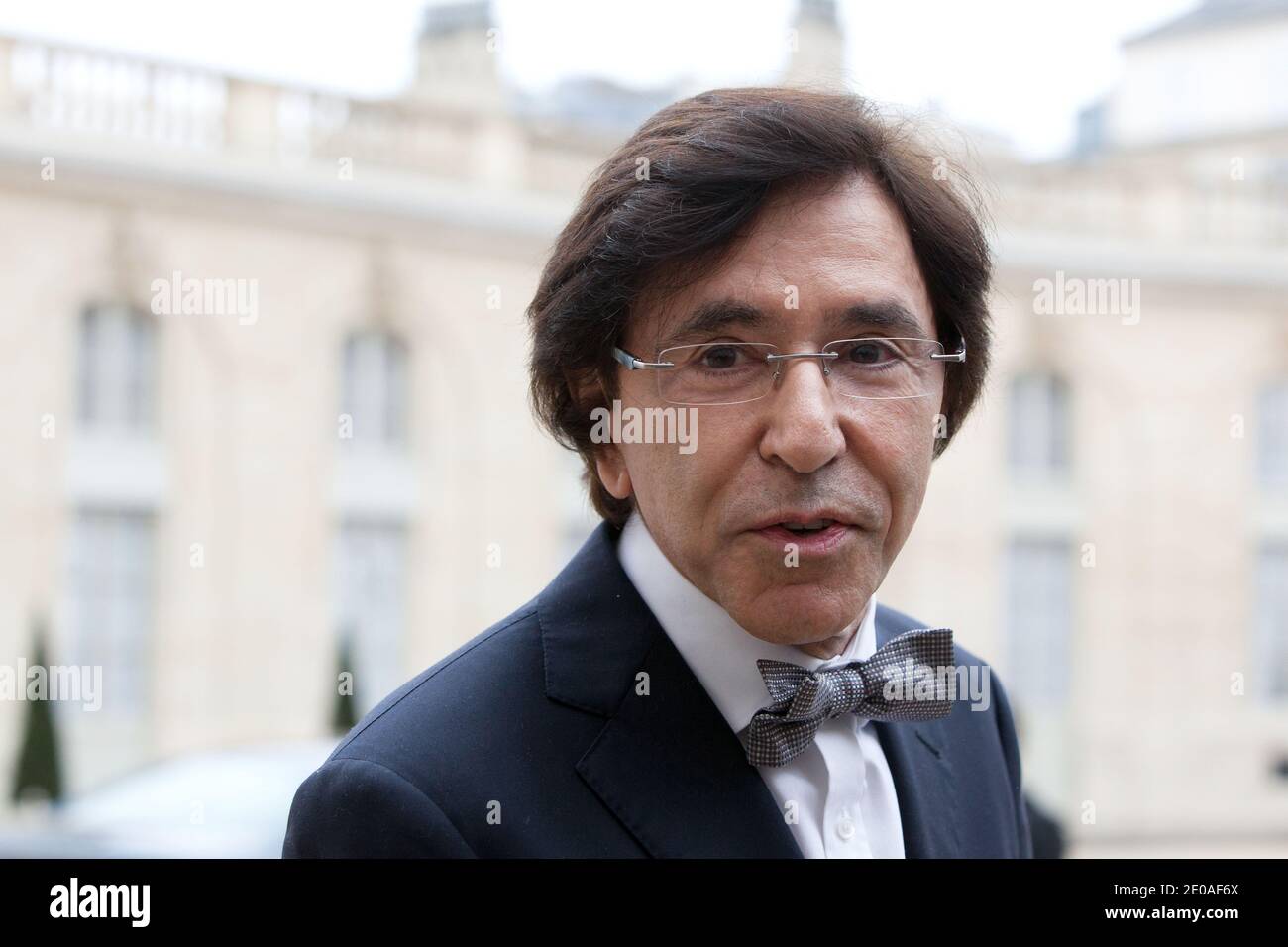 Belgium Prime Minister Elio Di Rupo answers to medias after a meeting with French President Nicolas Sarkozy at the Elysee Palace, in Paris, France on February 24, 2012. Photo by Stephane Lemouton/ABACAPRESS.COM. Stock Photo