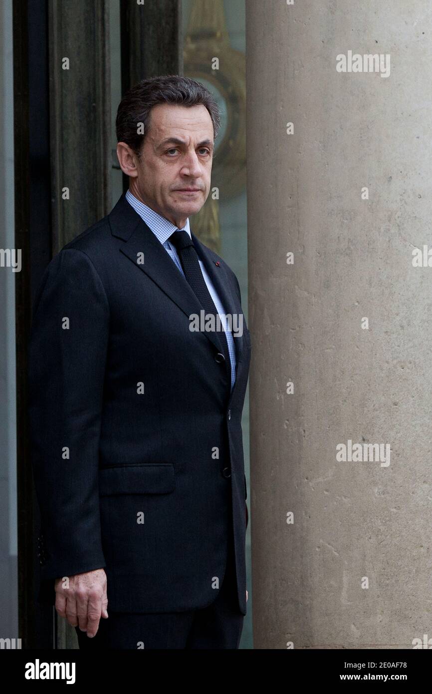 French President Nicolas Sarkozy waits for Belgium Prime Minister Elio Di Rupo prior to a meeting at the Elysee Palace, in Paris, France on February 24, 2012. Photo by Stephane Lemouton/ABACAPRESS.COM. Stock Photo