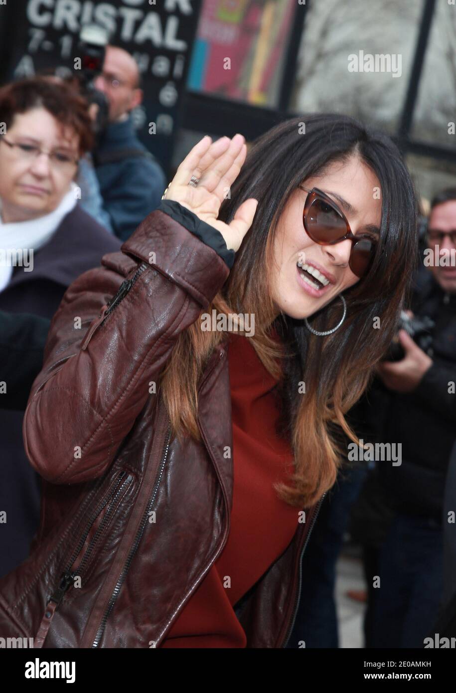 Salma Hayek attends Balenciaga's Fall-Winter 2012-2013 Ready-To-Wear collection show held at Quai Javel in Paris, France, on March 1, 2012, as part of the Paris Fashion Week. Photo by Denis Guignebourg/ABACAPRESS.COM Stock Photo