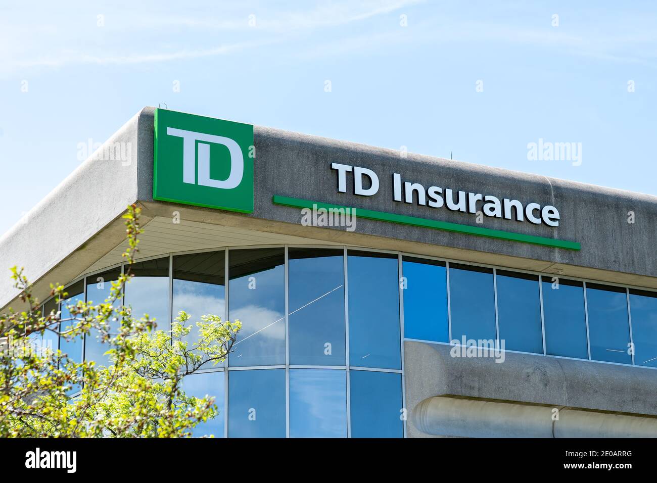 Markham, Ontario, Canada - June 14, 2019: TD insurance sign in  Markham, Ontario, Canada. Stock Photo